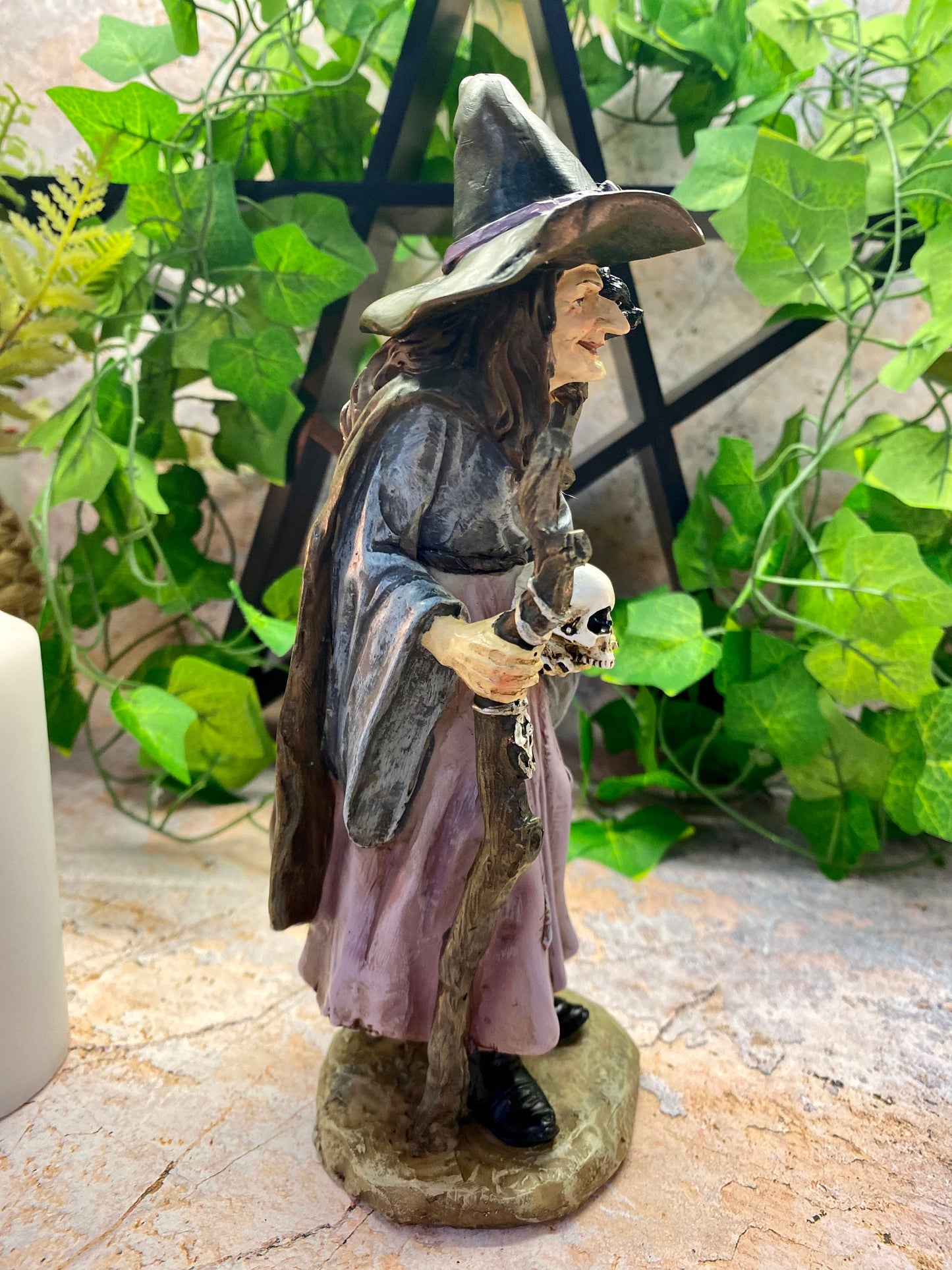 Enchanting Resin Witch Figurine with Skull and Staff, Mystical Sorceress Statue, Halloween Decor, Magical Fantasy Ornament-Osiris Craftworks