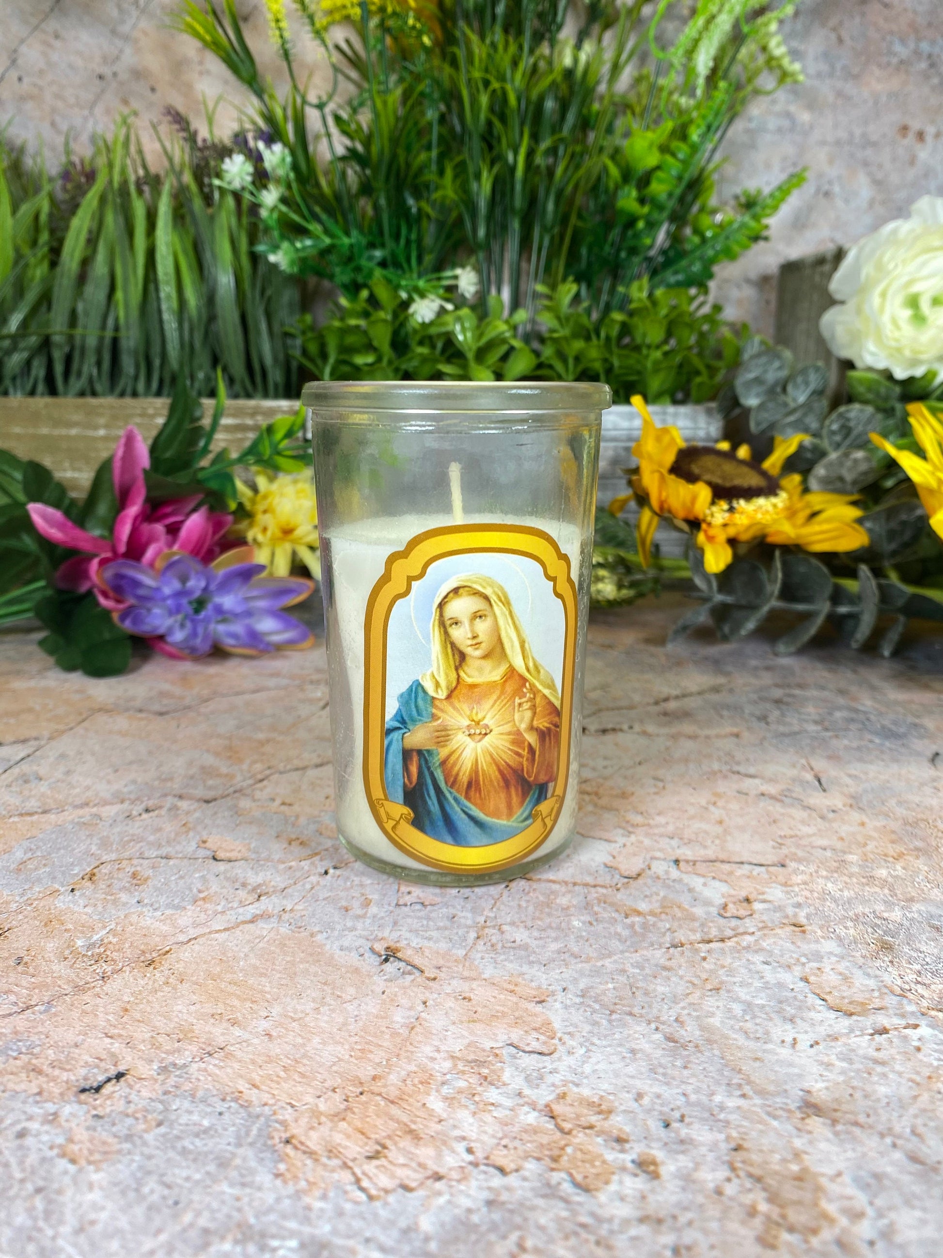 Divine Beauty: Immaculate Heart of Mary Candle 10 cm Tall Religious Decor-Osiris Craftworks