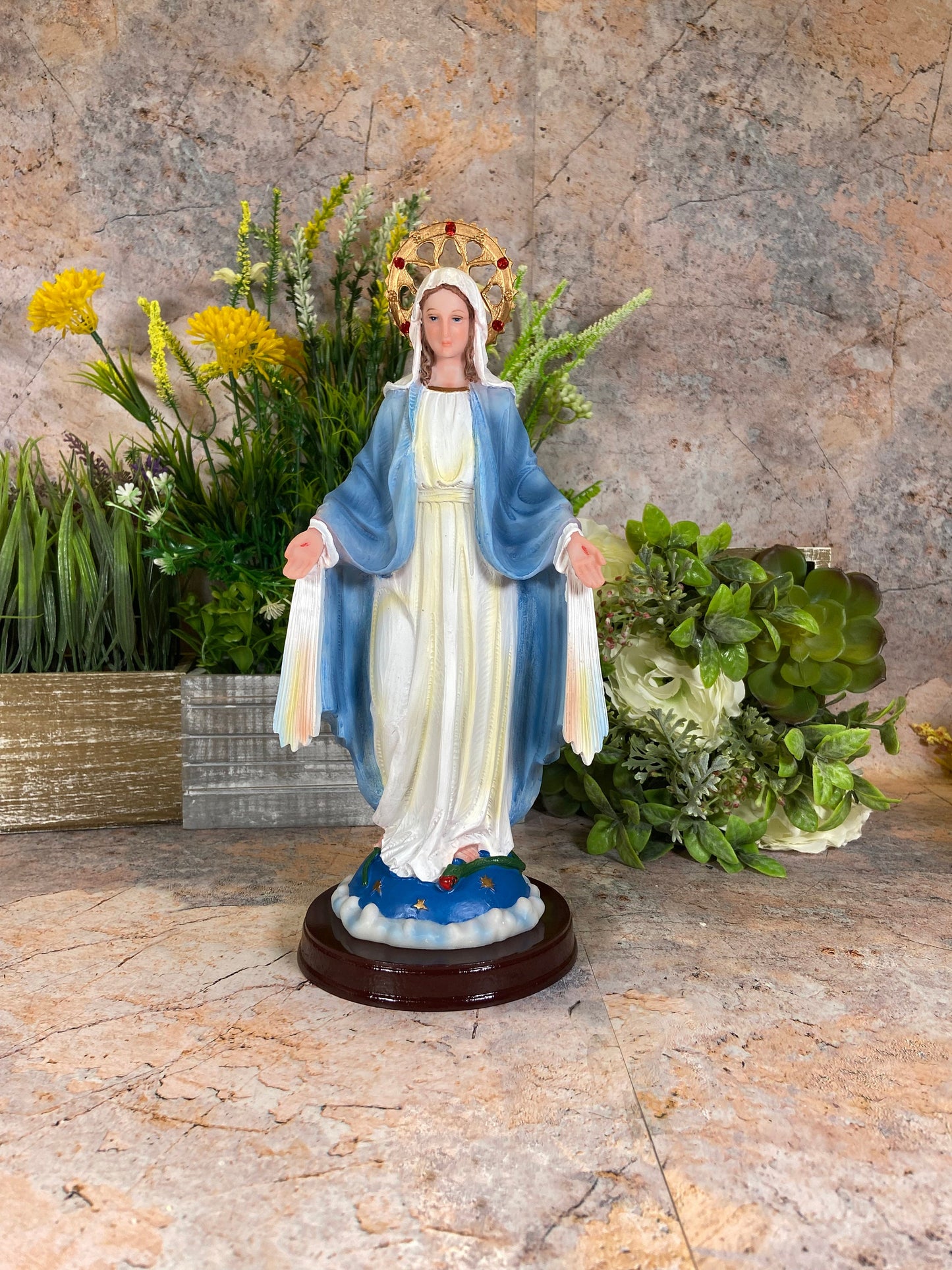 Des miracles divins vous attendent : Statue en résine de Notre-Dame du Miracle - 30 cm de haut Décoration religieuse pour la maison