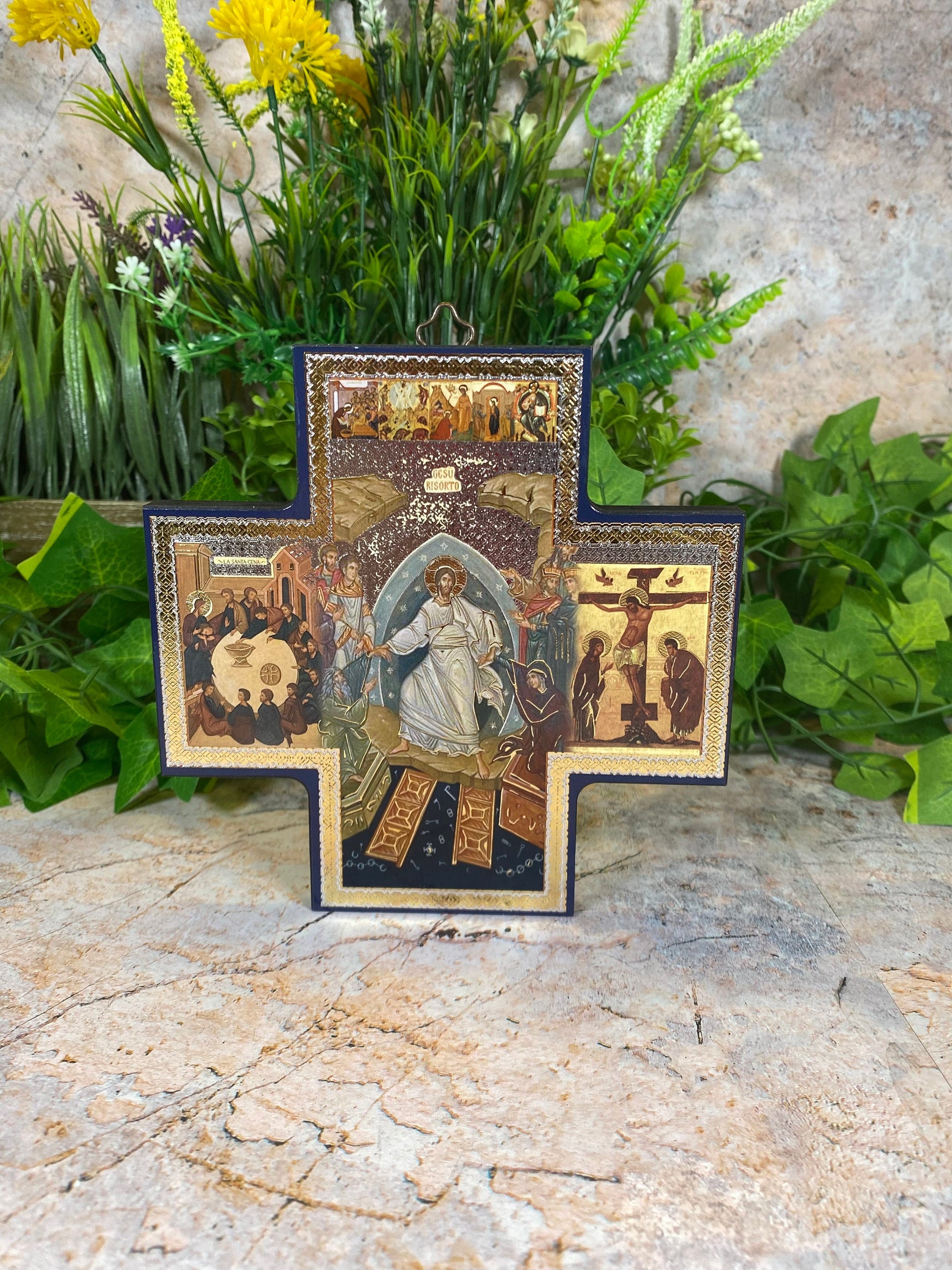 Wooden Icon Cross of God the Father - Handcrafted Religious Art Piece - 15 cm-Osiris Craftworks