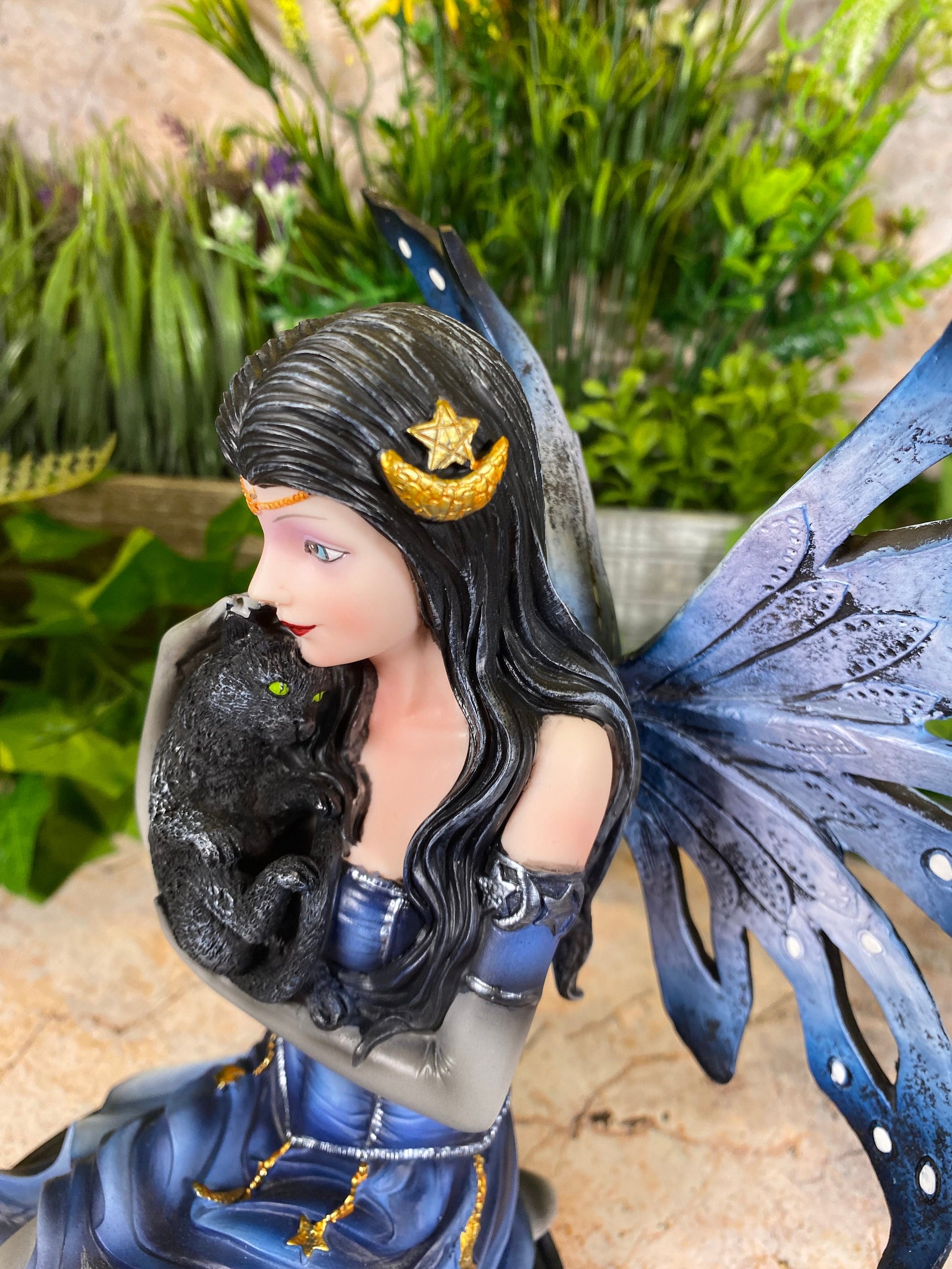 Elegant Fairy and Mysterious Black Cat Decorative Figurine Fantasy Statue Fairytale Gift Idea-Osiris Craftworks