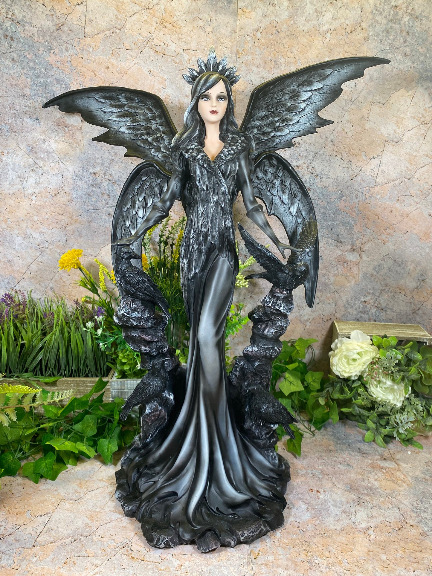 Large Dark Fallen Angel Sculpture Succubus Statue Night Creatures Witch Occult Guardian of Shadows 63 cm-Osiris Craftworks