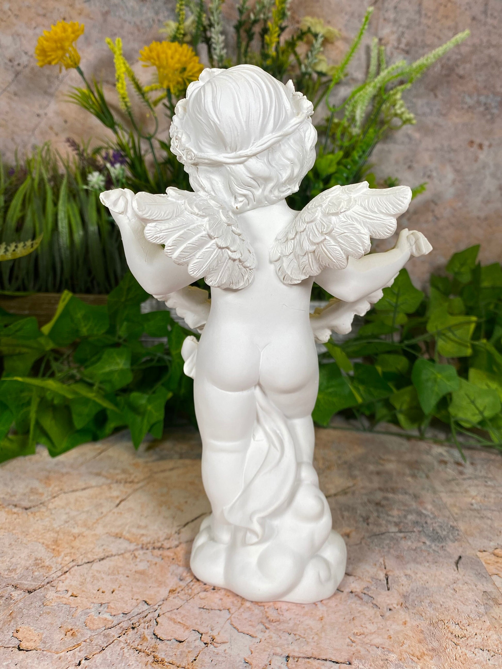 Ethereal Resin Cherub with Roses - Handcrafted Heavenly Sculpture - 22 cm Tall Figurine-Osiris Craftworks