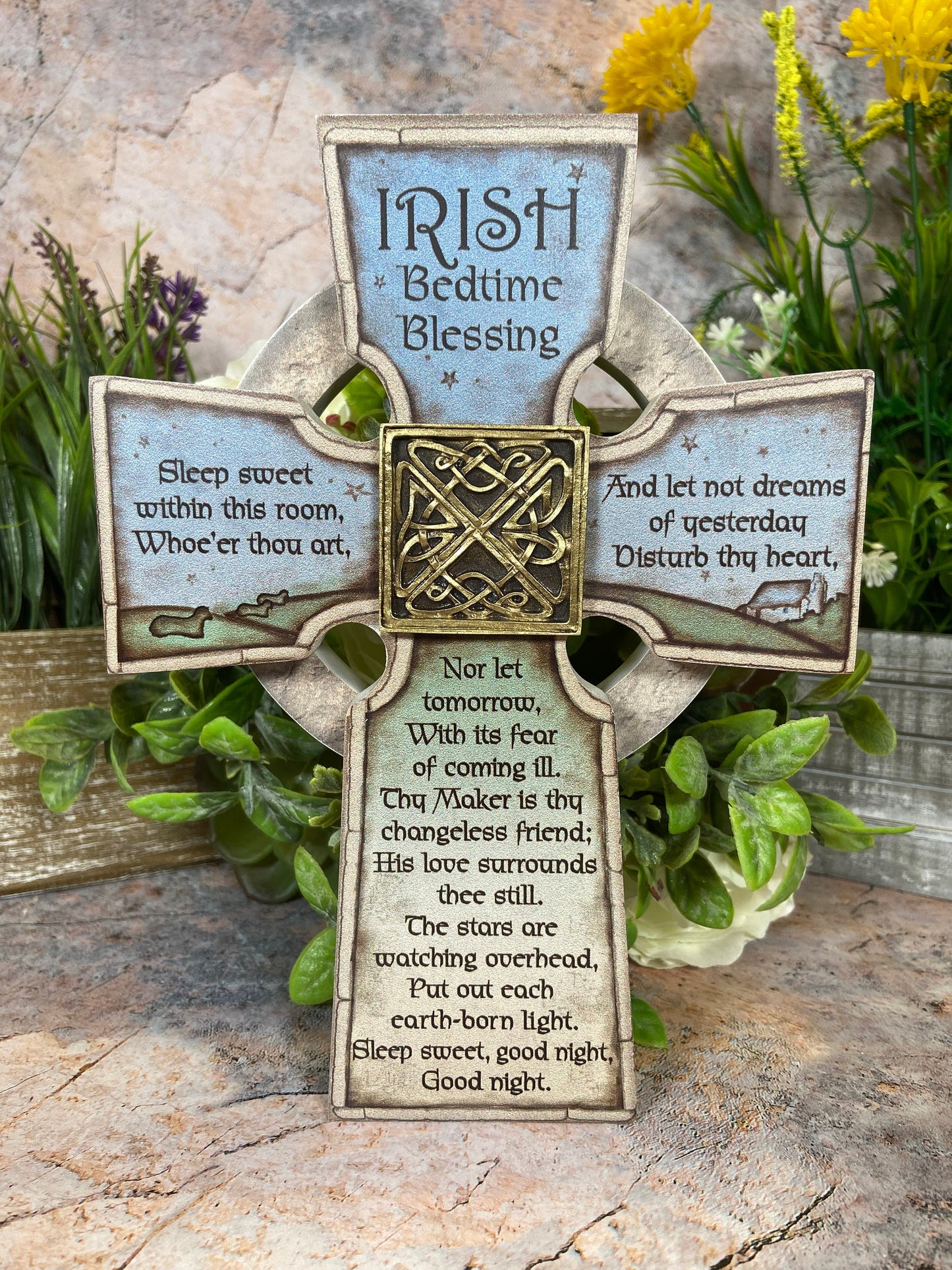 Resin Irish Cross Bedtime Blessing 21cm x 16cm - Handcrafted Celtic Home Decor-Osiris Craftworks