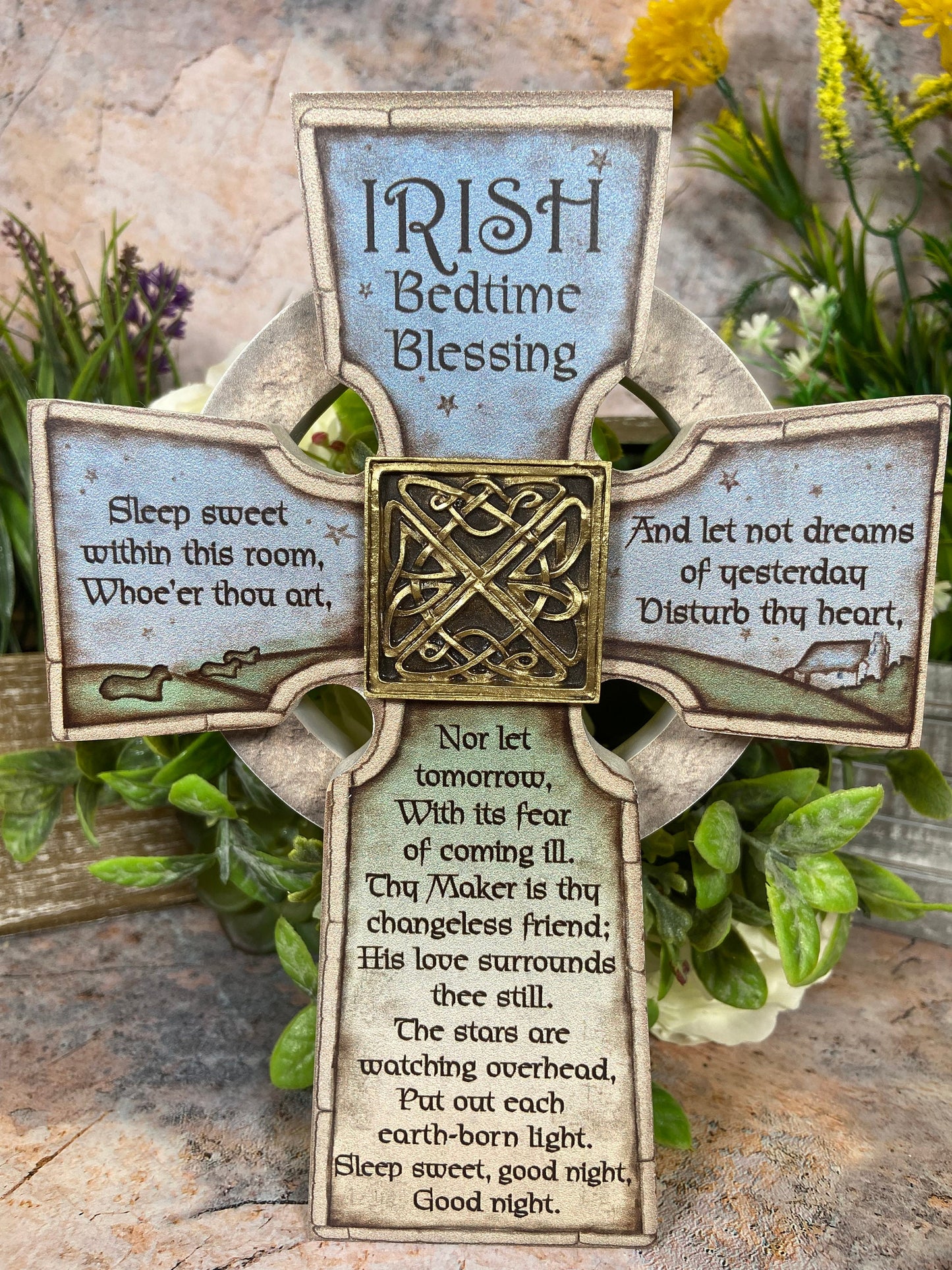 Resin Irish Cross Bedtime Blessing 21cm x 16cm - Handcrafted Celtic Home Decor-Osiris Craftworks