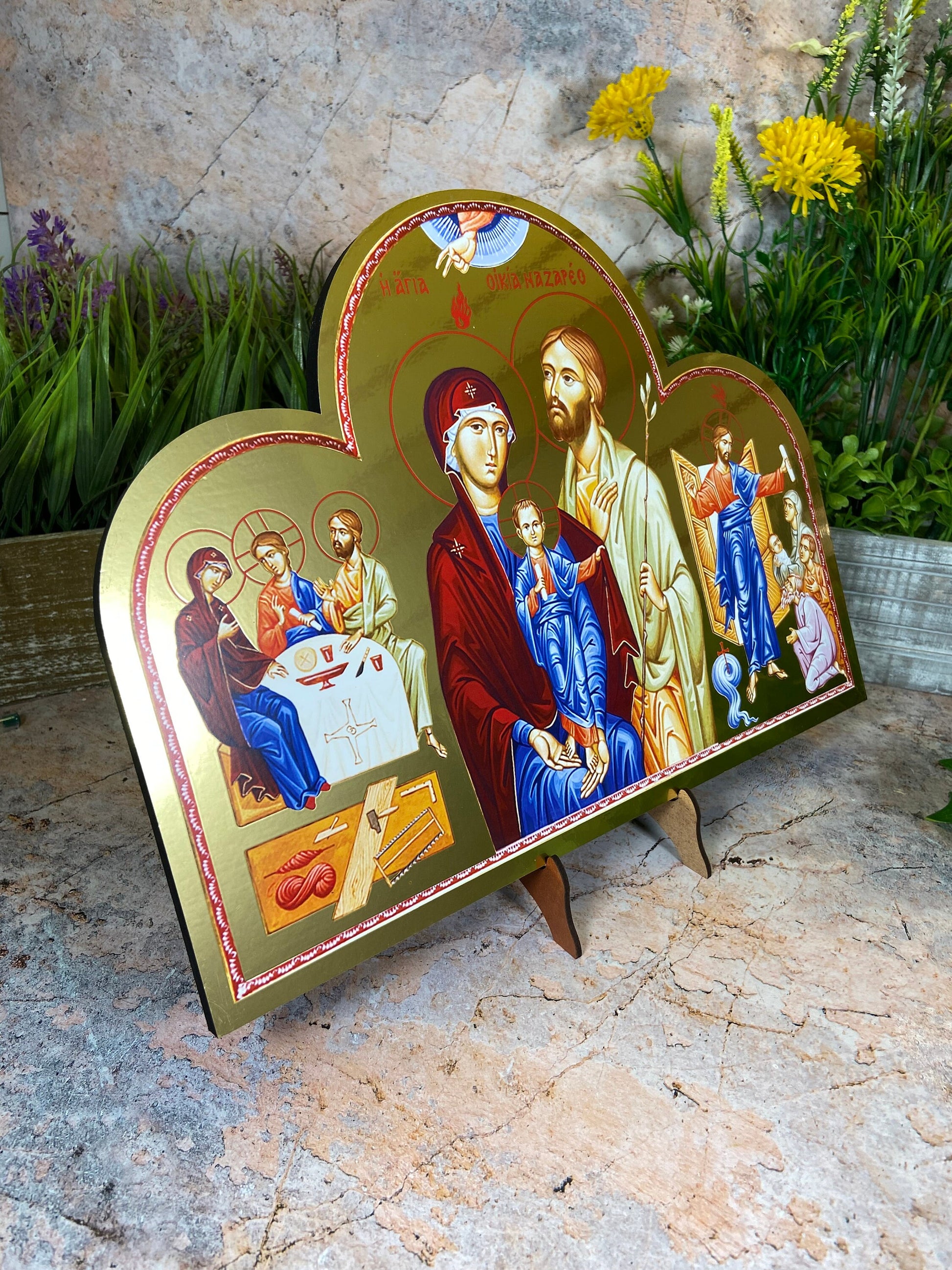 Holy Family Wooden Icon Large Handcrafted Wall Plaque Sacred Christian Art Spiritual Home Decor Unique Religious Gift-Osiris Craftworks