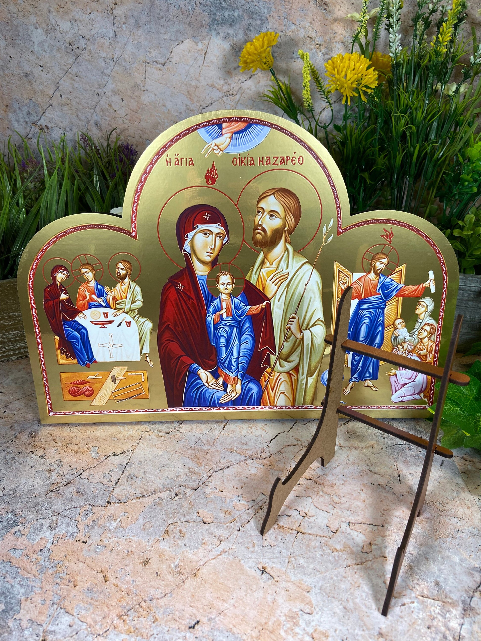 Holy Family Wooden Icon Large Handcrafted Wall Plaque Sacred Christian Art Spiritual Home Decor Unique Religious Gift-Osiris Craftworks