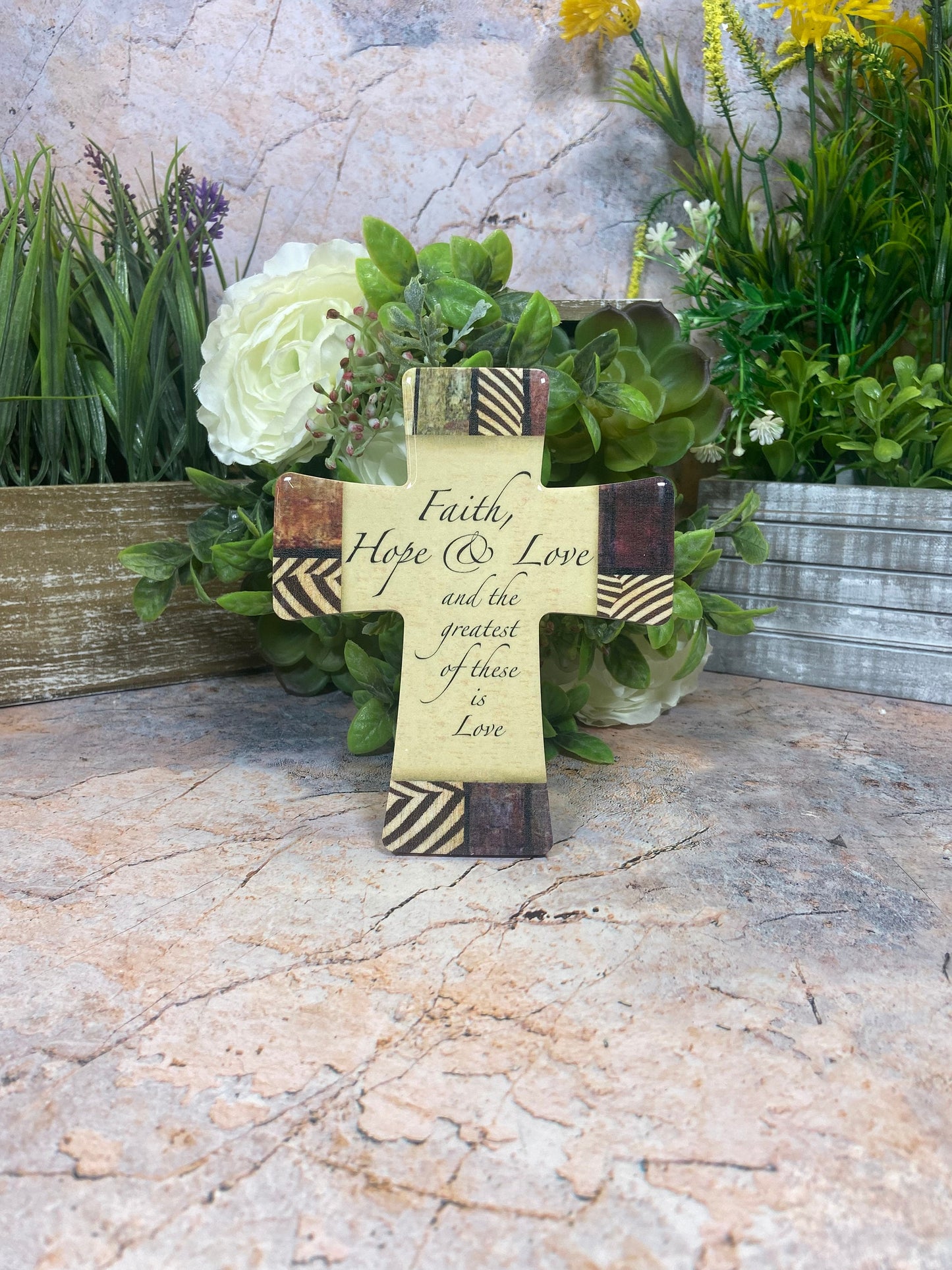 Porcelain Cross Faith, Hope, and Love Elegant Christian Decor Spiritual Keepsake Timeless or Religious Centerpiece 14.5 cm Tall-Osiris Craftworks