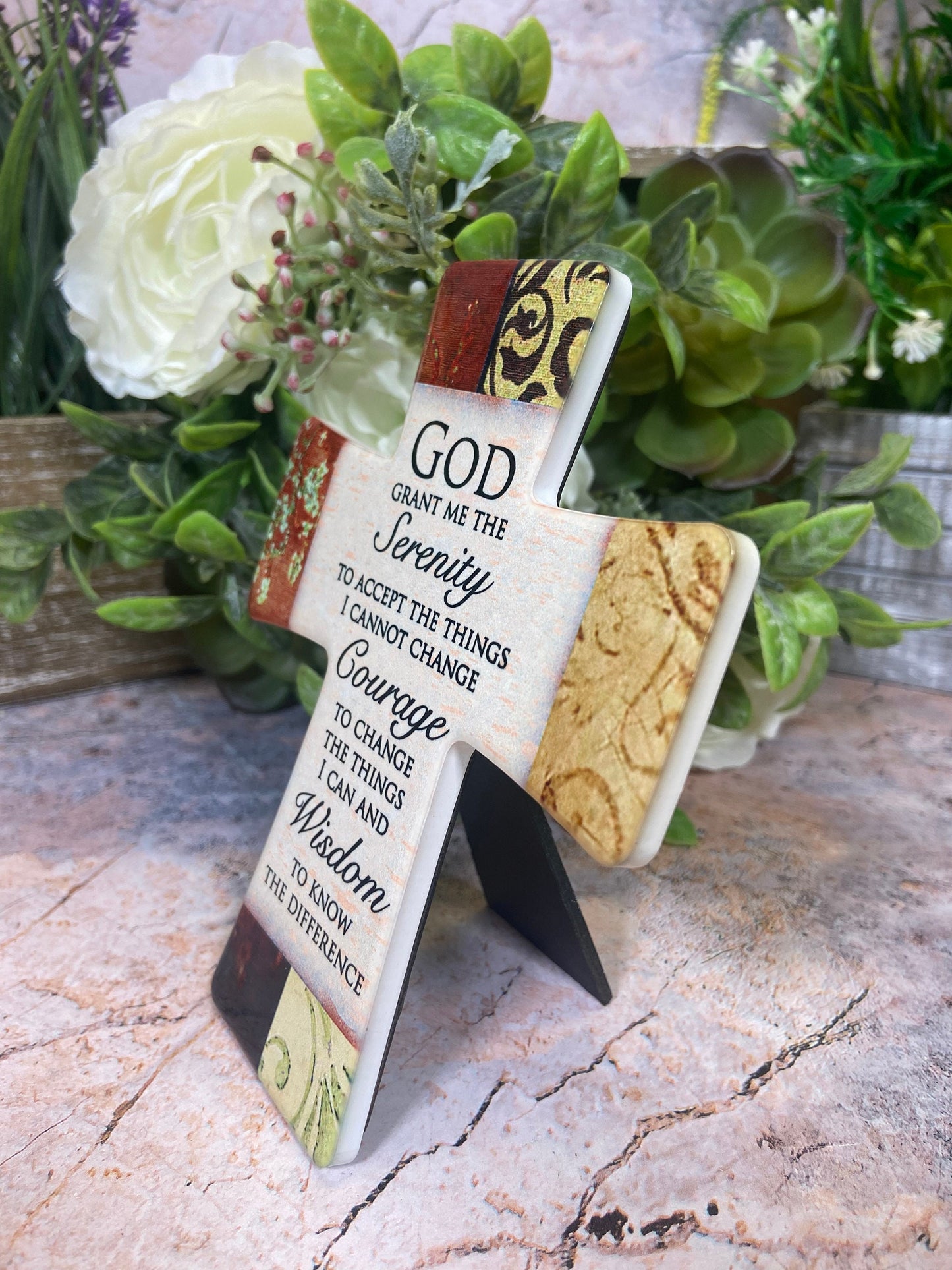 Porcelain Cross God Serenity Prayer Timeless Christian Decor Spiritual Keepsake Faithful Home Accent Inspirational Gift-Osiris Craftworks