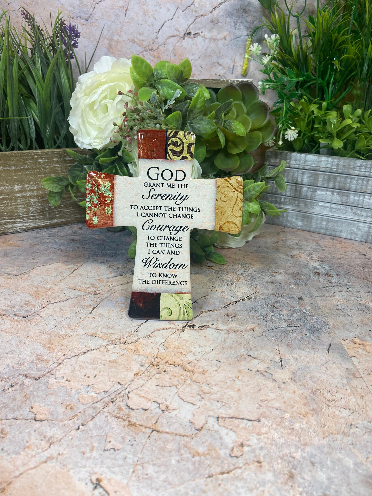 Porcelain Cross God Serenity Prayer Timeless Christian Decor Spiritual Keepsake Faithful Home Accent Inspirational Gift-Osiris Craftworks