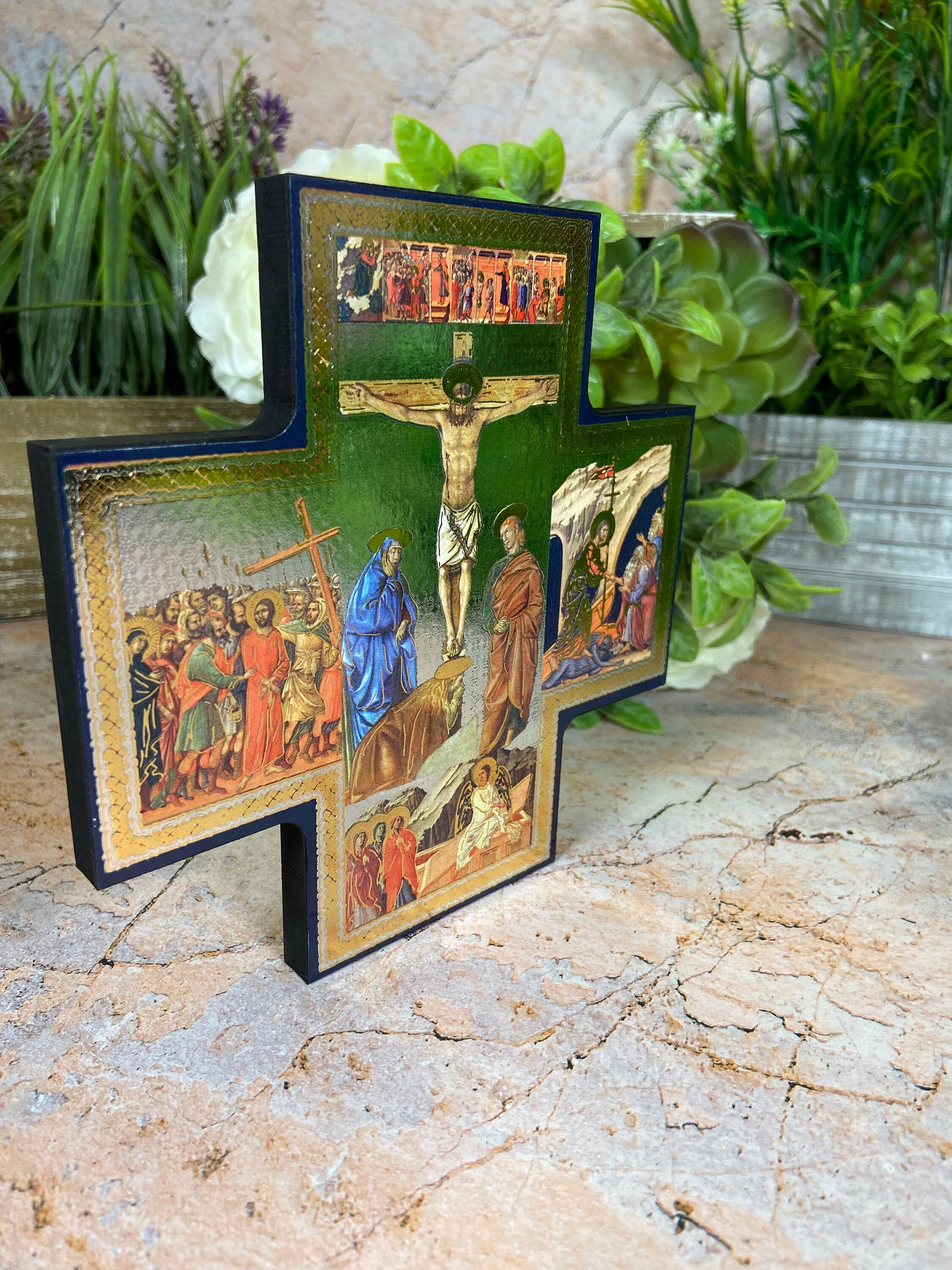 Wooden Crucifixion Icon Handcrafted Wall Plaque Christian Decor Spiritual Home Accent Timeless Religious Keepsake Sacred Art-Osiris Craftworks