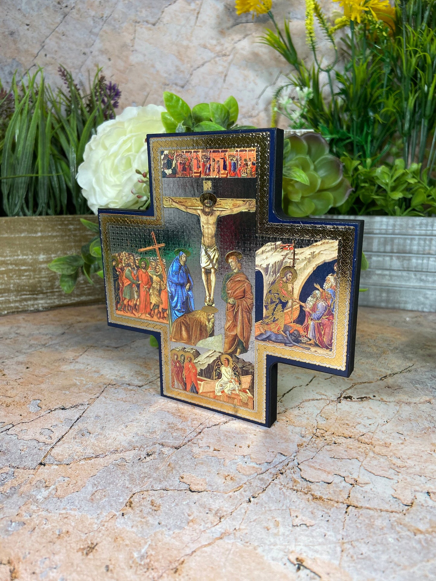 Wooden Crucifixion Icon Handcrafted Wall Plaque Christian Decor Spiritual Home Accent Timeless Religious Keepsake Sacred Art-Osiris Craftworks