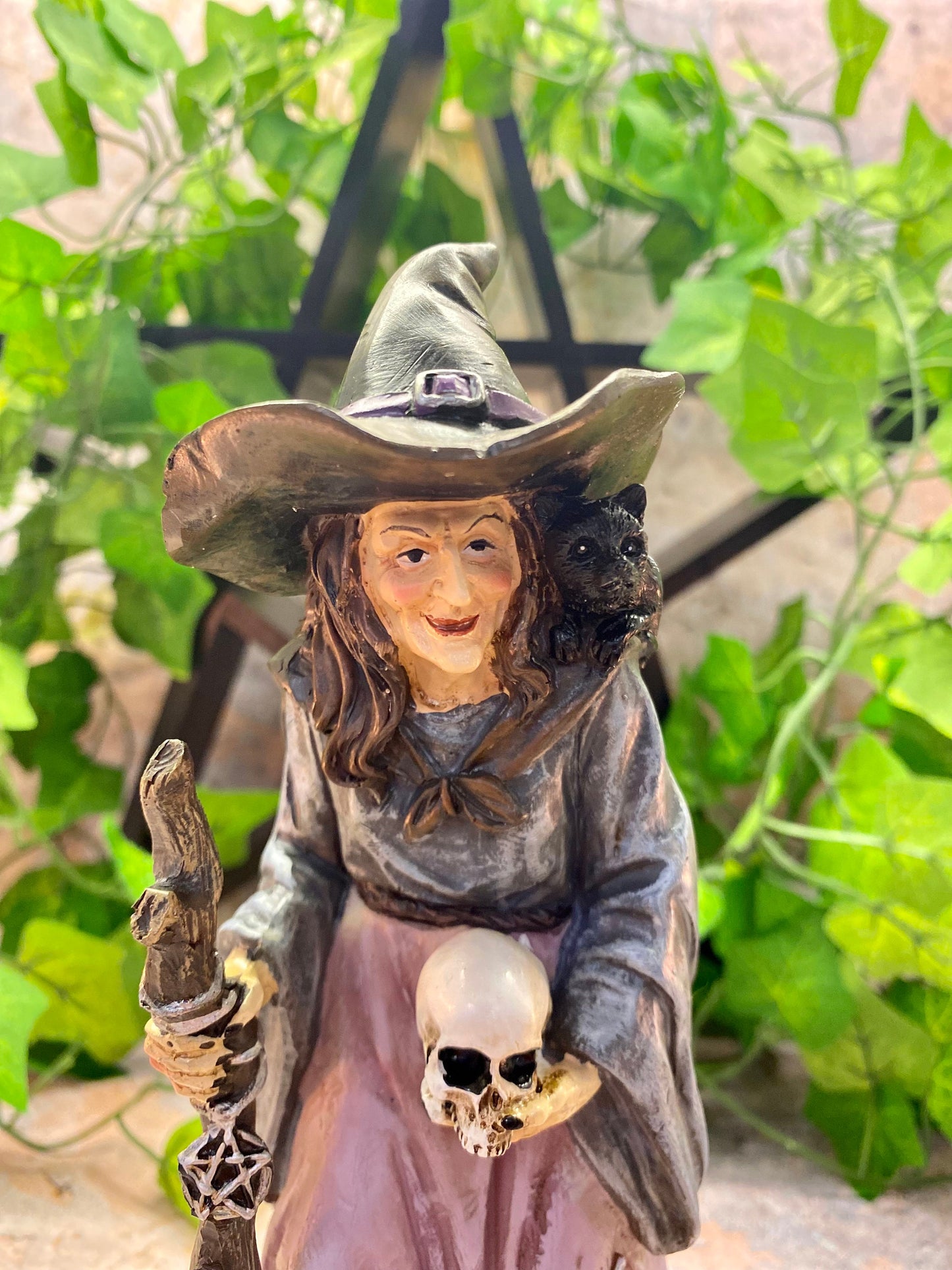 Enchanting Resin Witch Figurine with Skull and Staff, Mystical Sorceress Statue, Halloween Decor, Magical Fantasy Ornament-Osiris Craftworks