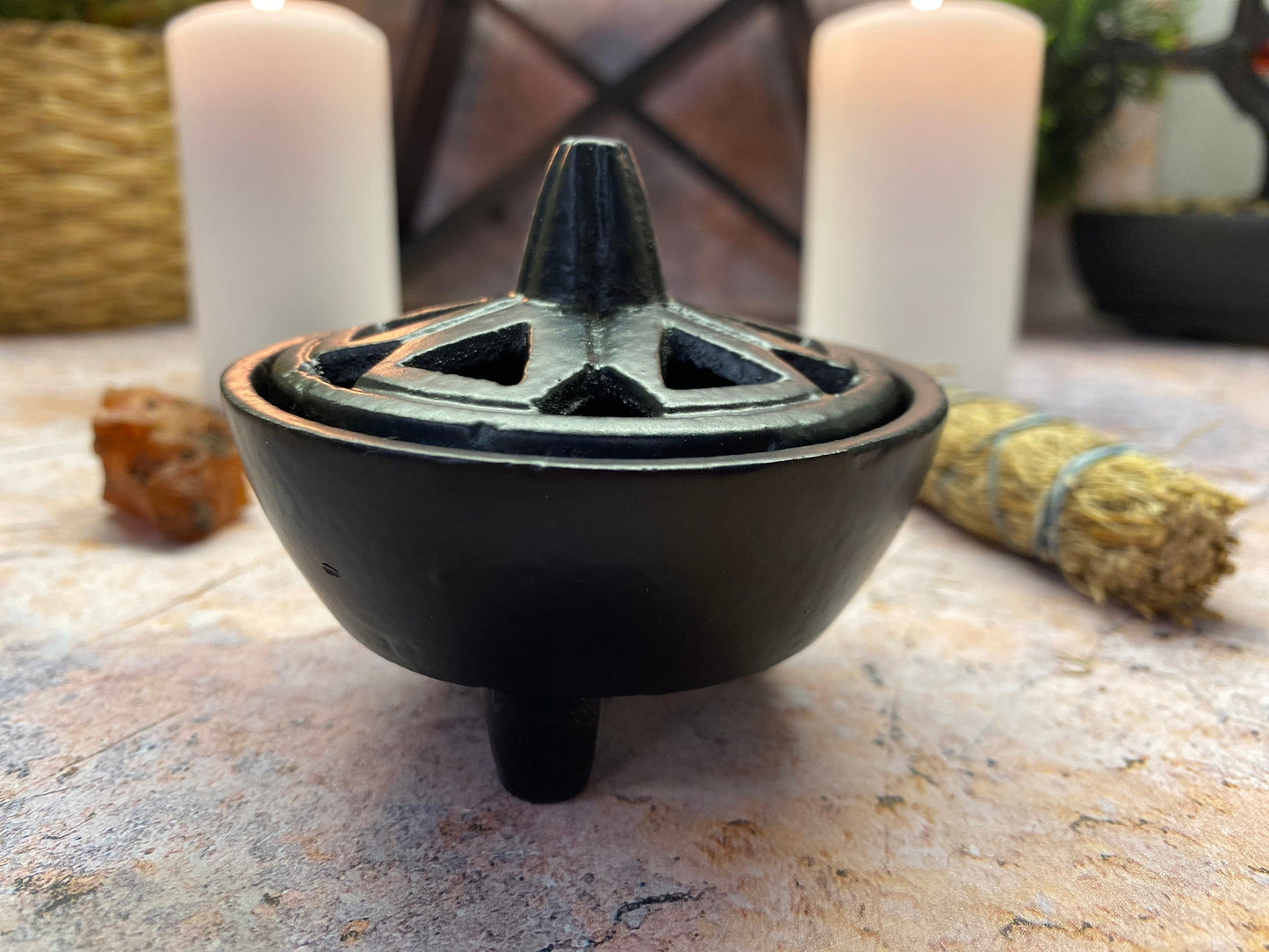 Cast Iron Incense Burner | Wiccan Supplies | Pagan Altar Ritual | Spiritual Gift | Mystical Home Decor | Sacred Aromatherapy 8.5x6.5 cm |-Osiris Craftworks