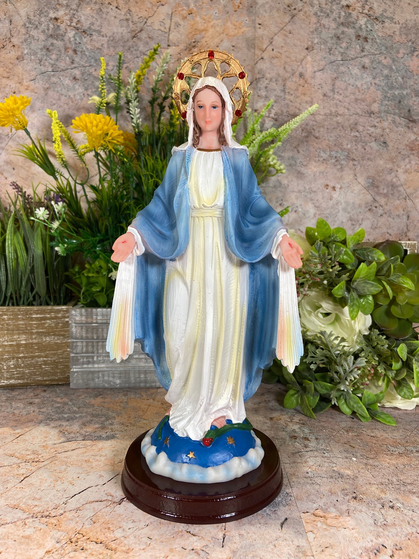 Des miracles divins vous attendent : Statue en résine de Notre-Dame du Miracle - 30 cm de haut Décoration religieuse pour la maison