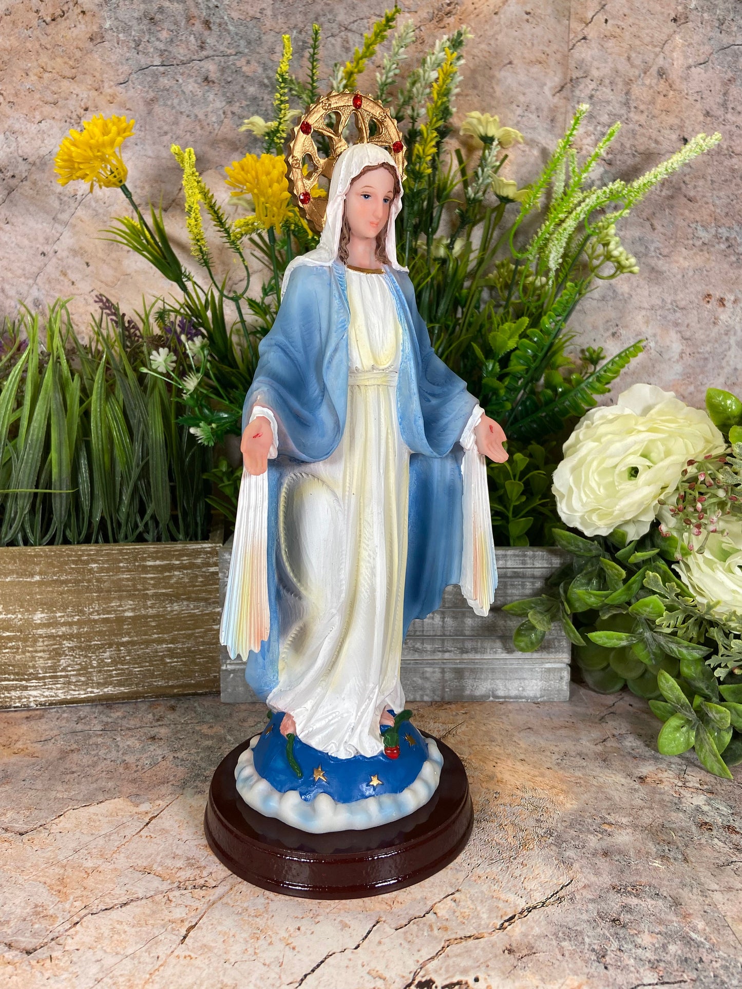 Des miracles divins vous attendent : Statue en résine de Notre-Dame du Miracle - 30 cm de haut Décoration religieuse pour la maison