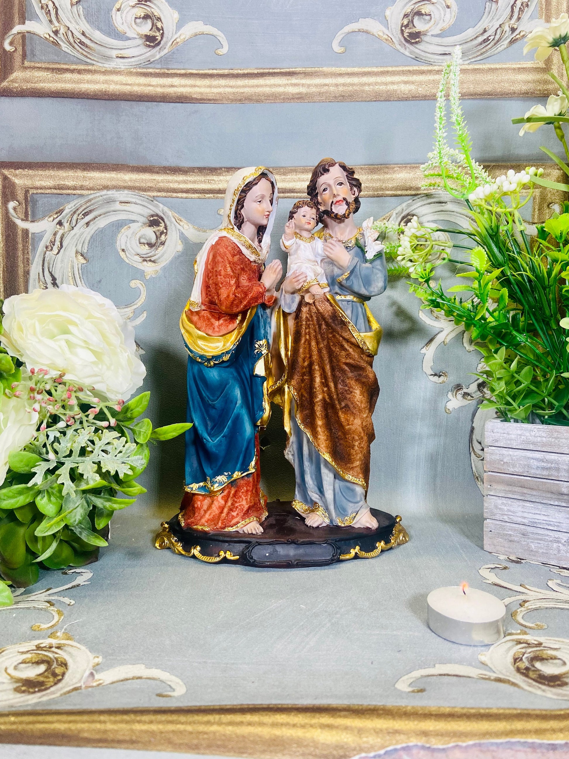 Exquisite Holy Family Sculpture: Revered Virgin Mary, Joseph and Jesus Statue for Spiritual Home-Osiris Craftworks