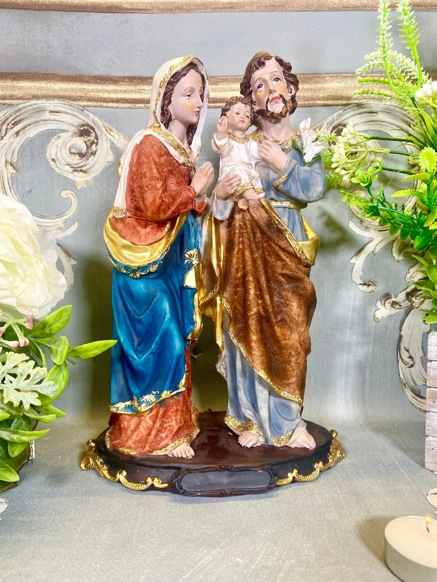 Exquisite Holy Family Sculpture: Revered Virgin Mary, Joseph and Jesus Statue for Spiritual Home-Osiris Craftworks