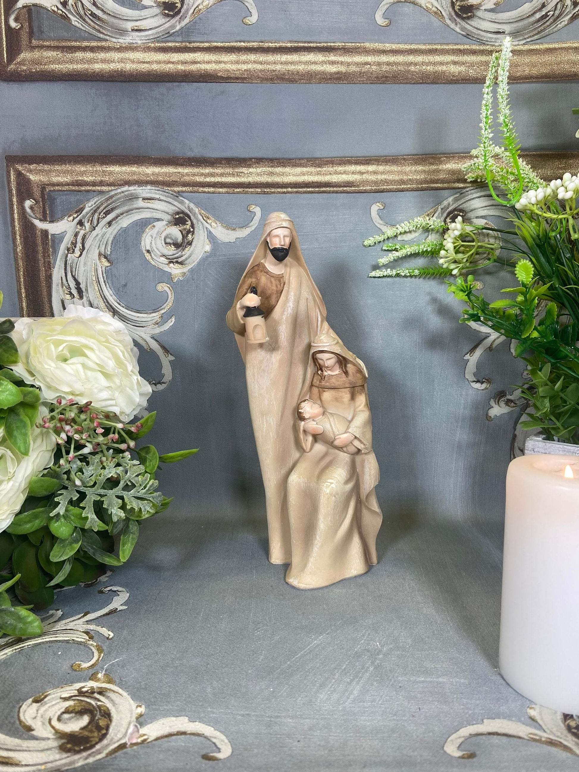 Holy Family Statue of the Virgin Mary with Joseph and Jesus Religious Nativity Ornament Figure Home Decoration-Osiris Craftworks