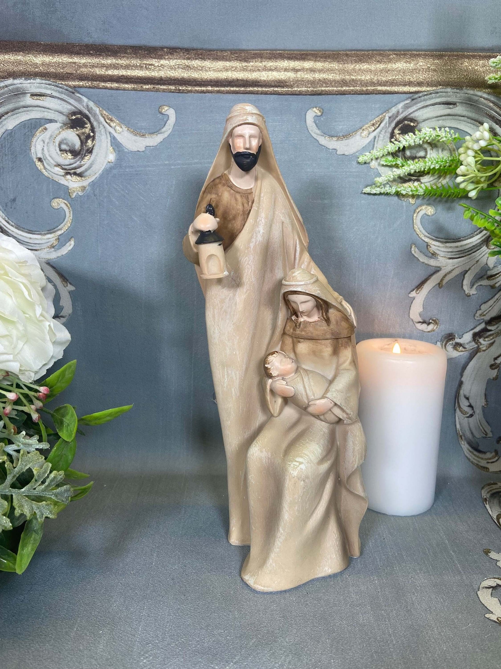 Holy Family Statue of the Virgin Mary with Joseph and Jesus Religious Nativity Ornament Figure Home Decoration-Osiris Craftworks