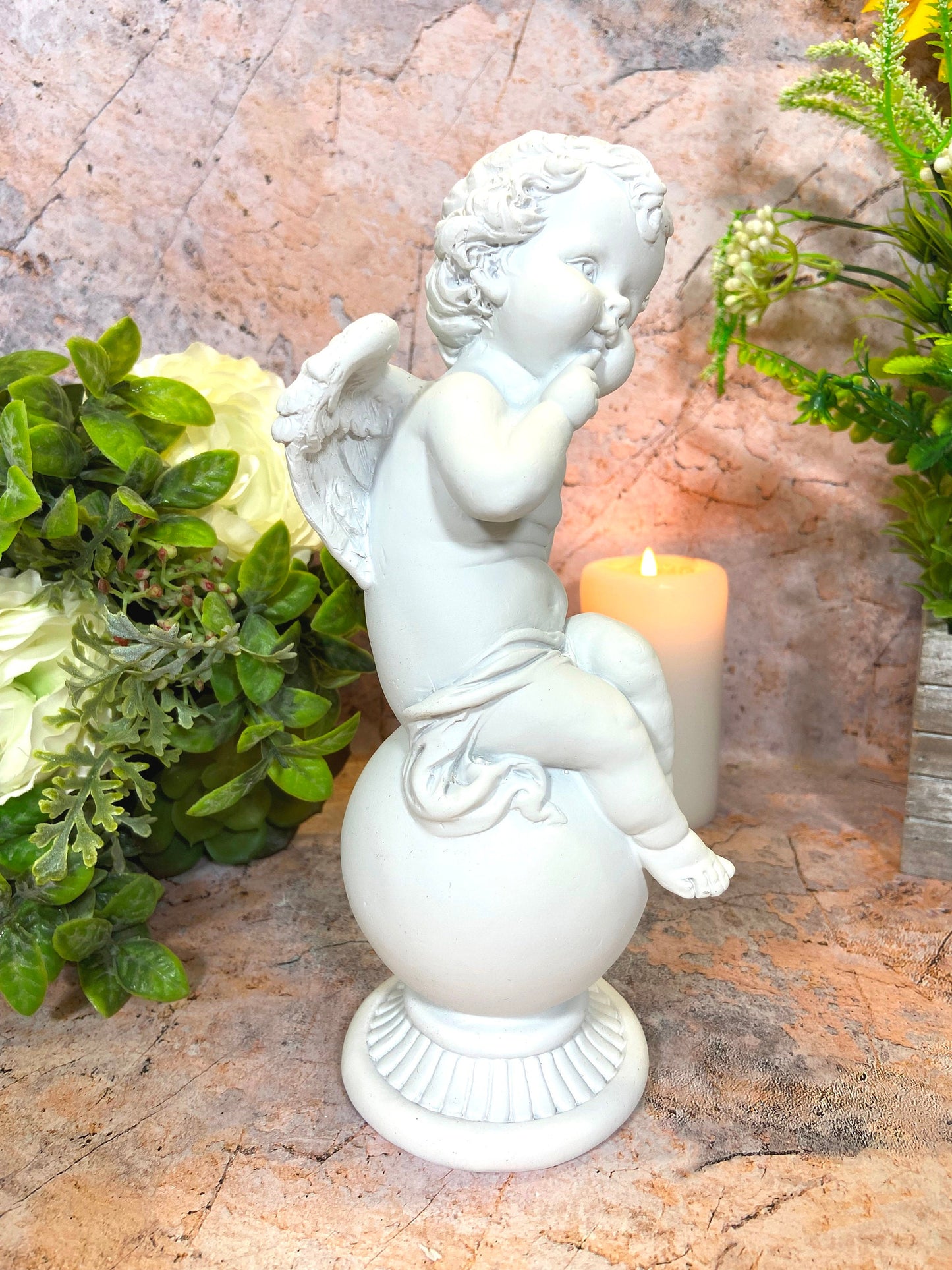 Guardian Angel Cherub Ornament | Resin Crafted | Divine Protector | Spiritual Home Decor | Angelic Presence Figurine | 23x9 cm-Osiris Craftworks