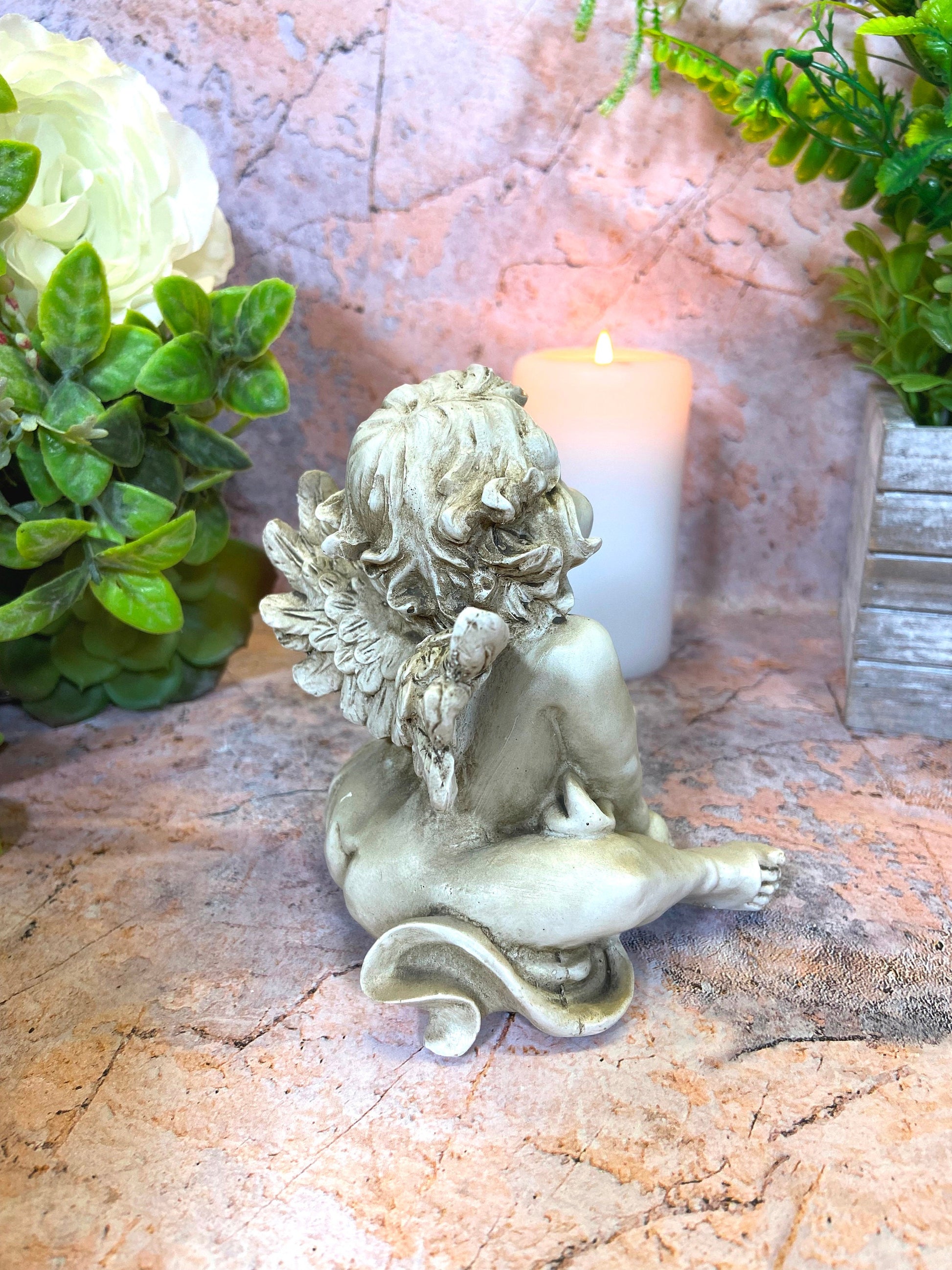 Guardian Angel Grave Cherub | 12x10 cm | Resin Memorial Ornament | Protective Angel | Cemetery Tribute | Spiritual Comfort Keepsake-Osiris Craftworks