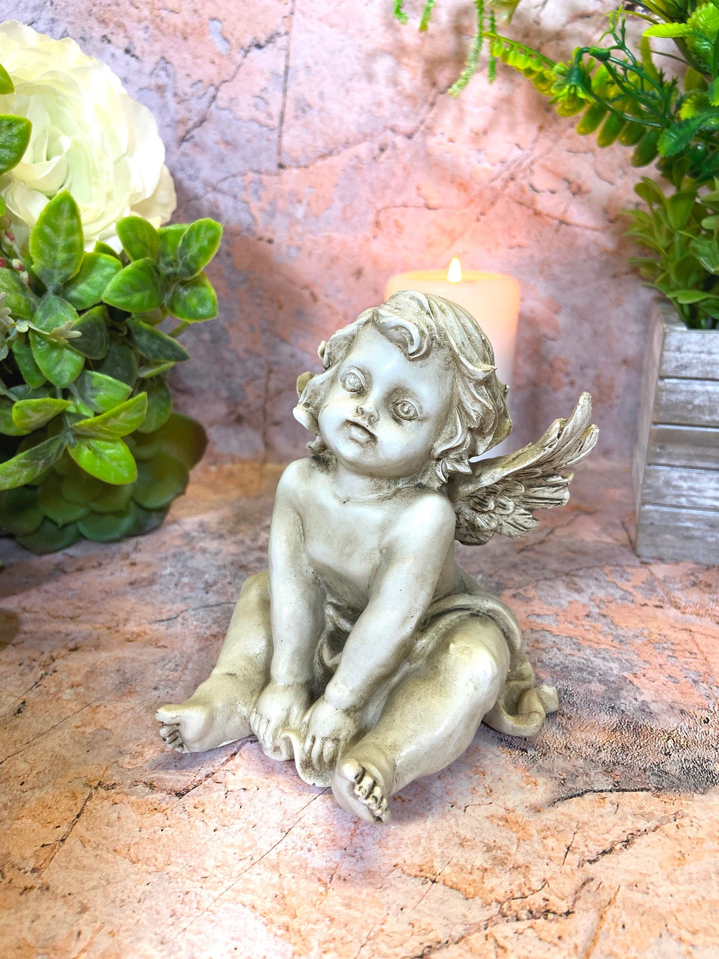 Guardian Angel Grave Cherub | 12x10 cm | Resin Memorial Ornament | Protective Angel | Cemetery Tribute | Spiritual Comfort Keepsake-Osiris Craftworks