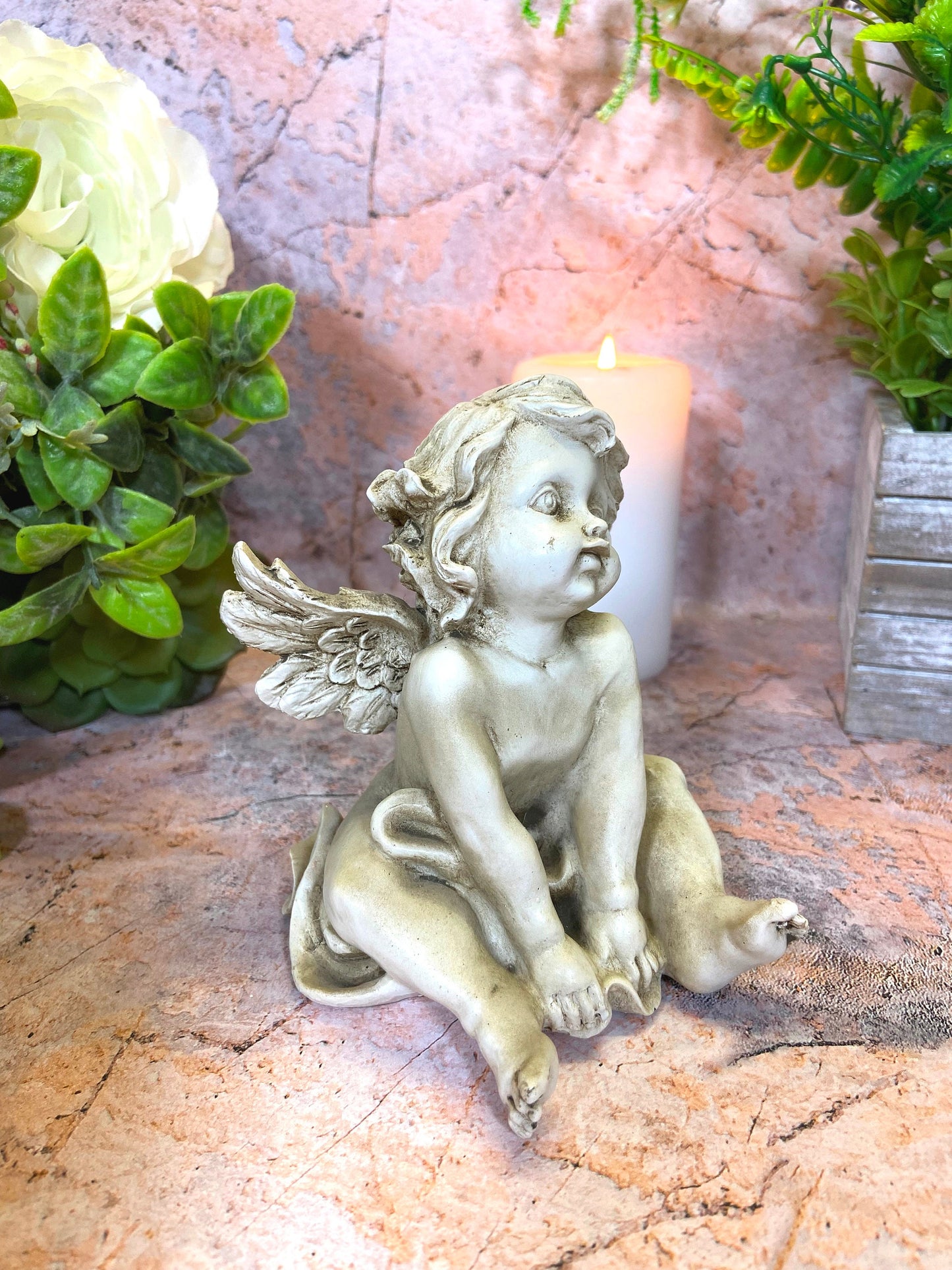 Guardian Angel Grave Cherub | 12x10 cm | Resin Memorial Ornament | Protective Angel | Cemetery Tribute | Spiritual Comfort Keepsake-Osiris Craftworks