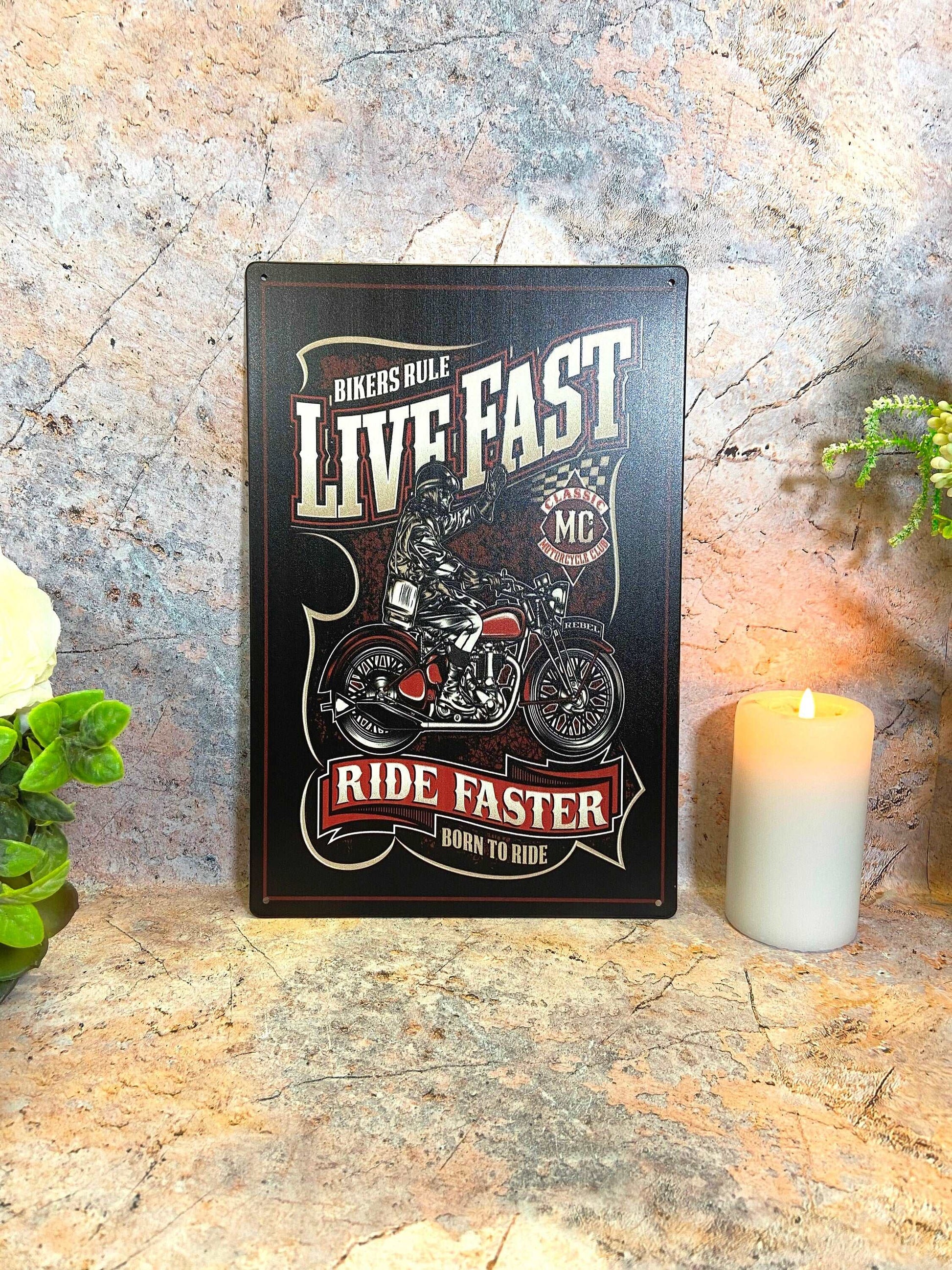 Biker's Rule Live Fast, Ride Faster - Metal Sign for Adventurous Souls Man Cave Garage Decor Shed-Osiris Craftworks