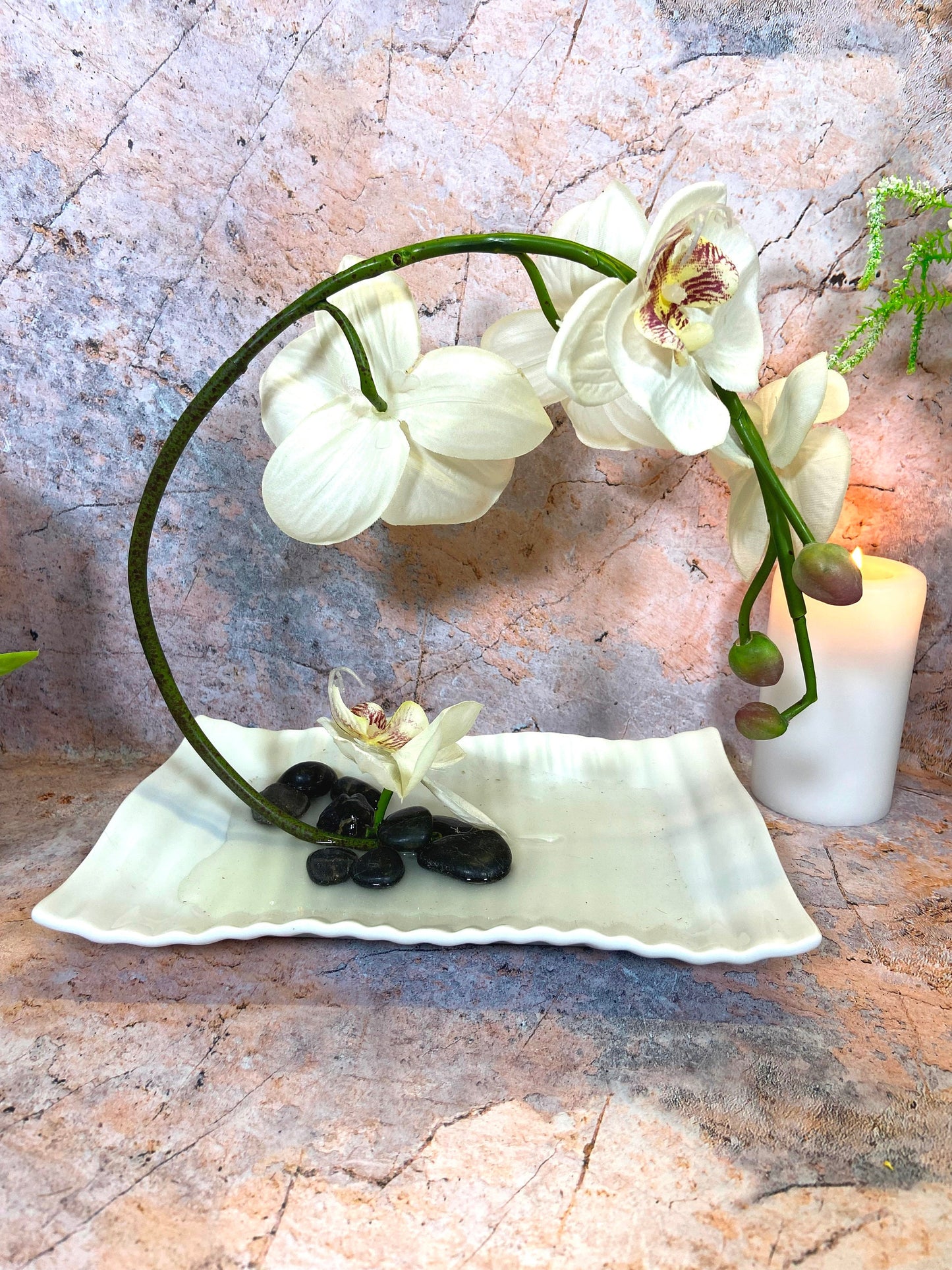 Life-Like Artificial Orchids | Realistic Faux Floral Arrangement | White Ceramic Display | Elegant Home Decor | 28x23 cm