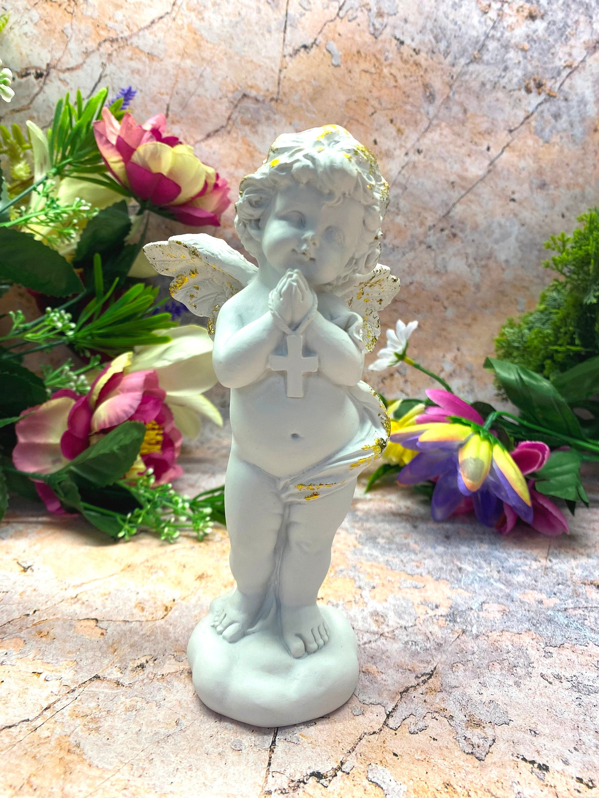 Guardian Angel Cherub Ornament | Resin Sculpture | Divine Home Decor | Ethereal Presence | Spiritual Accent Piece | 17x8 cm |-Osiris Craftworks