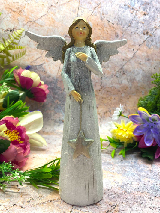 Angel Holding Star Christmas Ornament Resin Figure Festive Home Decor Celestial Holiday Accent Spirit of the Season 20x12 cm-Osiris Craftworks