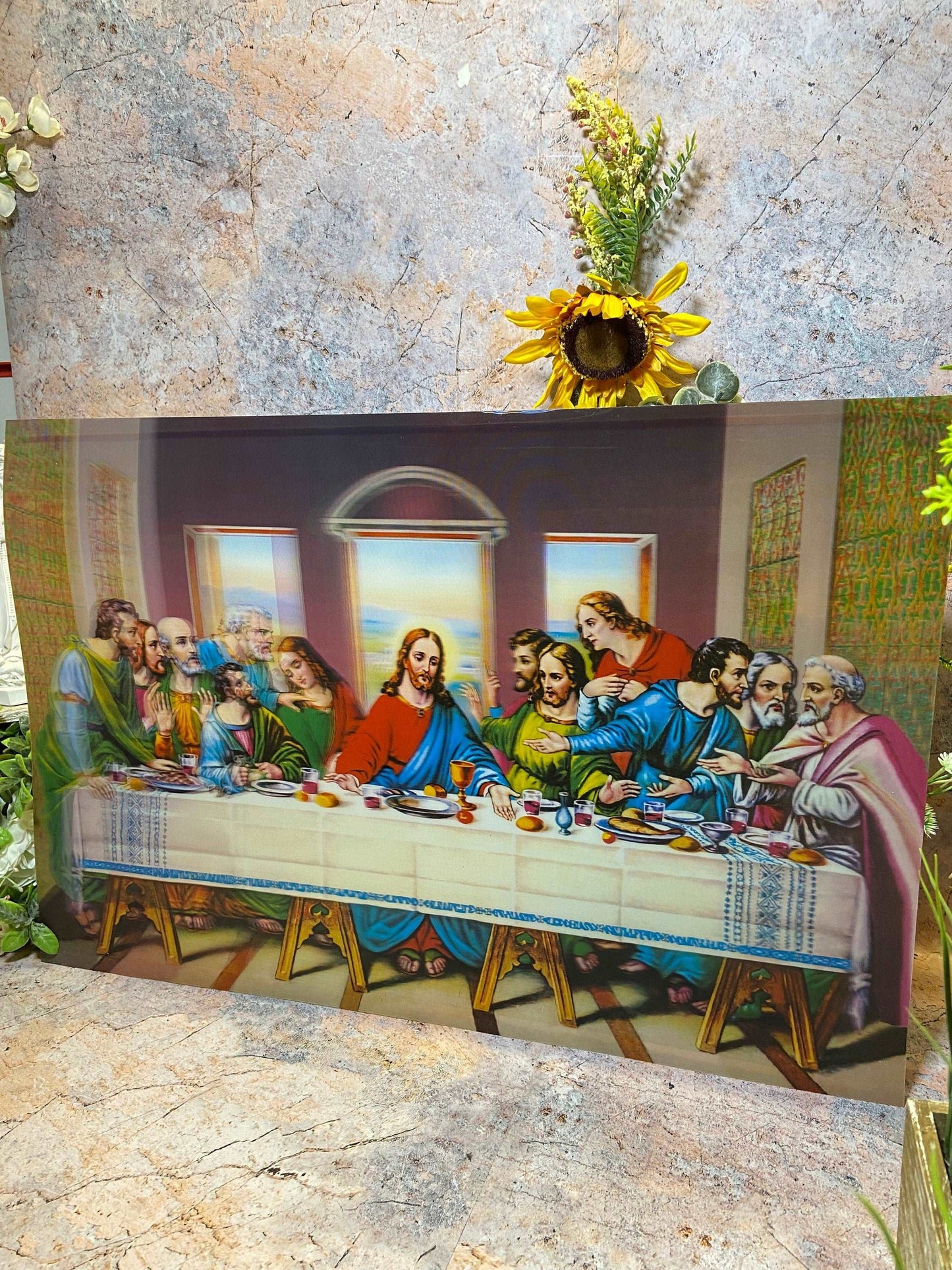 3D Holographic Last Supper Poster 60x40cm – Self-Adhesive, Lenticular Depth Effect – Religious Art Decor