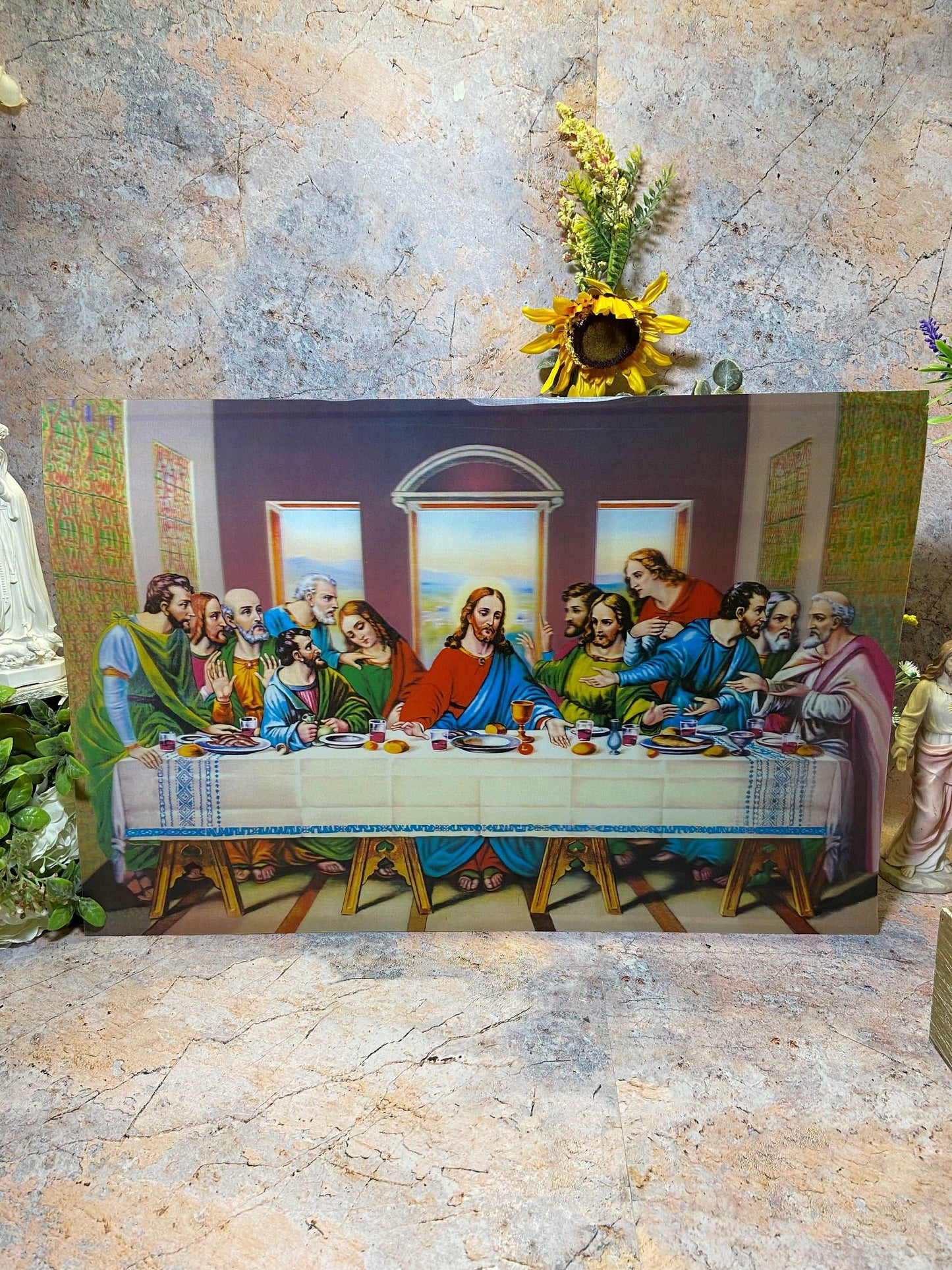 3D Holographic Last Supper Poster 60x40cm – Self-Adhesive, Lenticular Depth Effect – Religious Art Decor