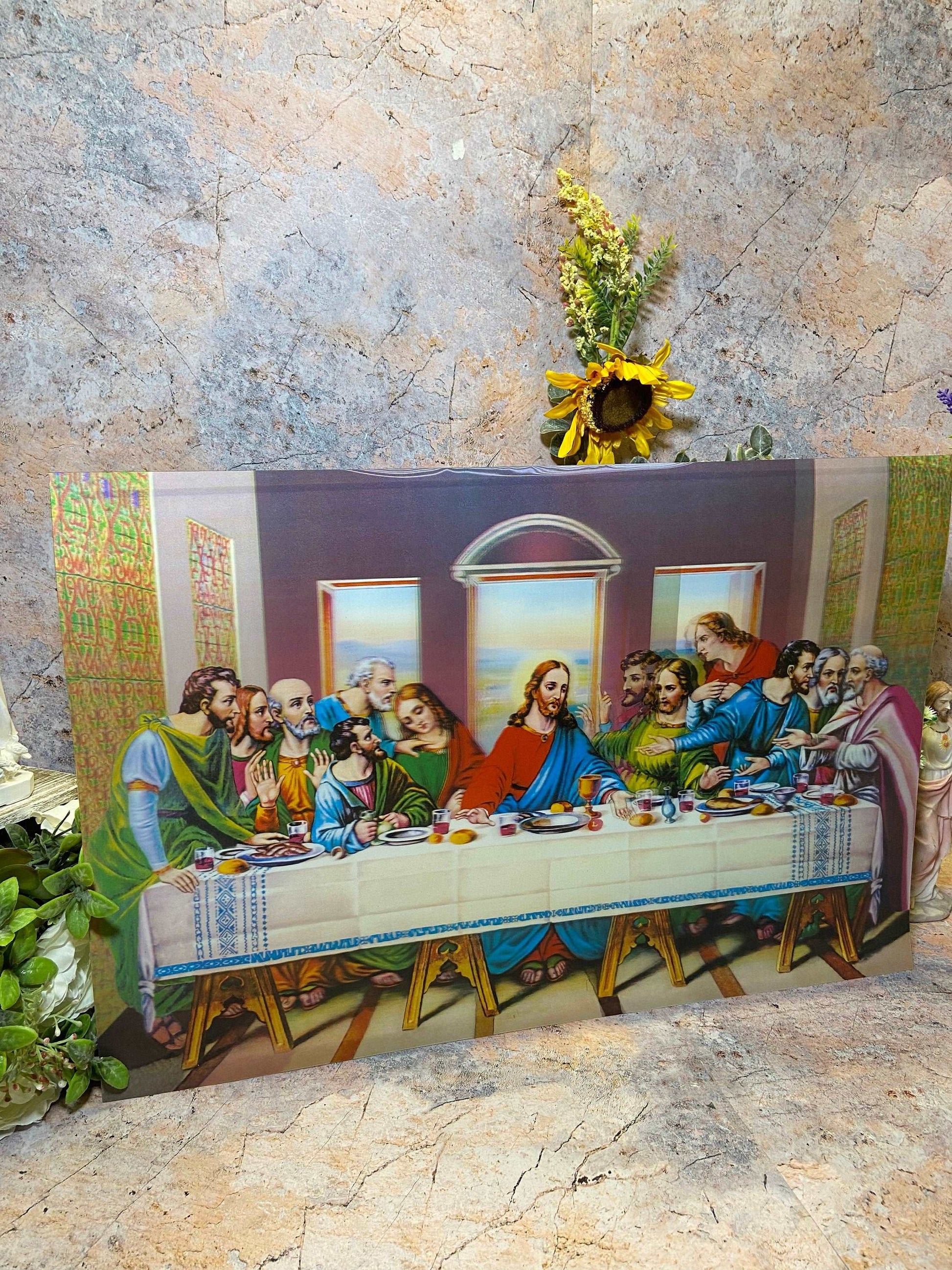 3D Holographic Last Supper Poster 60x40cm – Self-Adhesive, Lenticular Depth Effect – Religious Art Decor