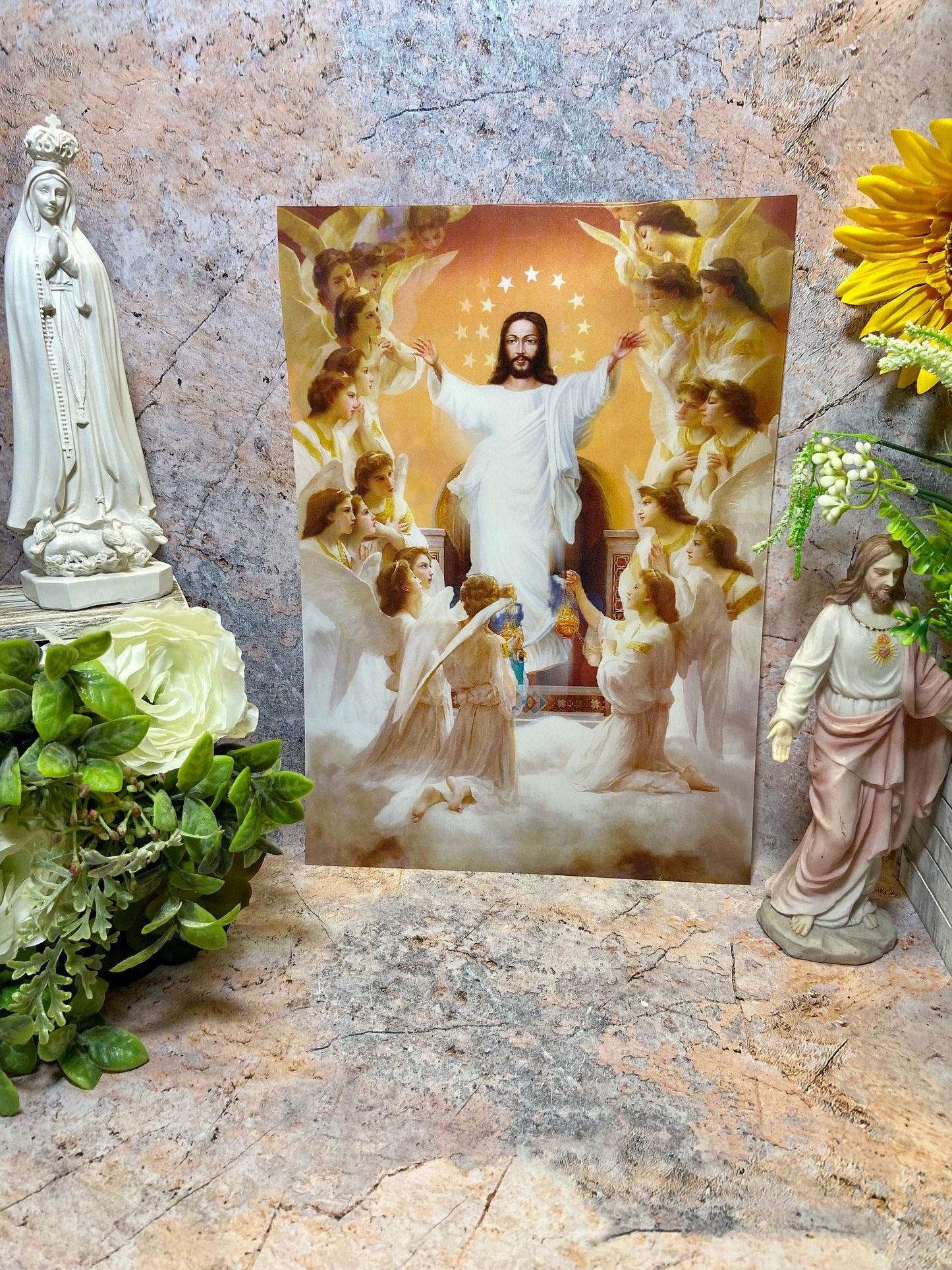 3D Holographic Poster 35x25cm - Risen Jesus with Angels - Self-Adhesive Lenticular Religious Decor-Osiris Craftworks