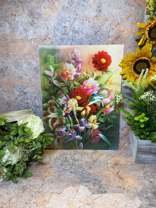 3D Holographic Poster 40x30cm - Flowers & Hummingbird - Lenticular Nature Decor Self-Adhesive