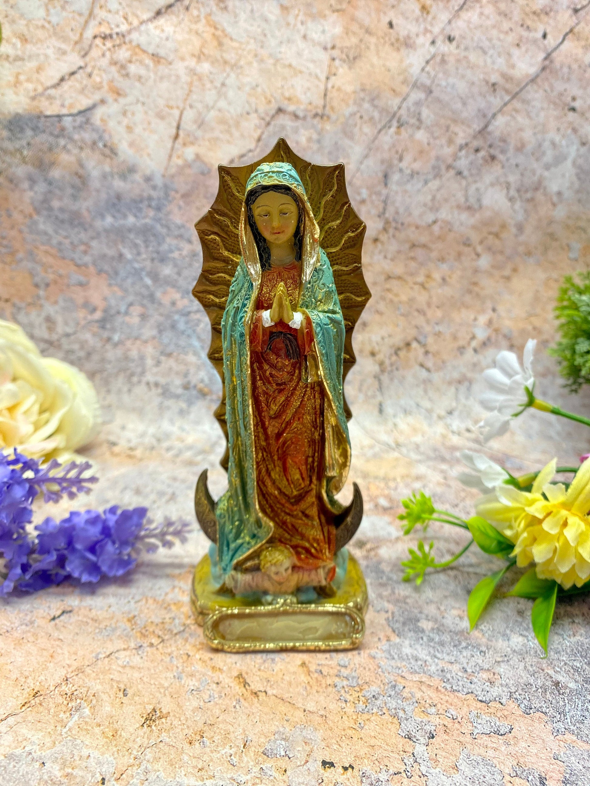 Our Lady of Guadalupe Resin Statue, Elegant Religious Decor, Blessed Virgin Mary, Catholic Faith Figure, 13cm Tall-Osiris Craftworks