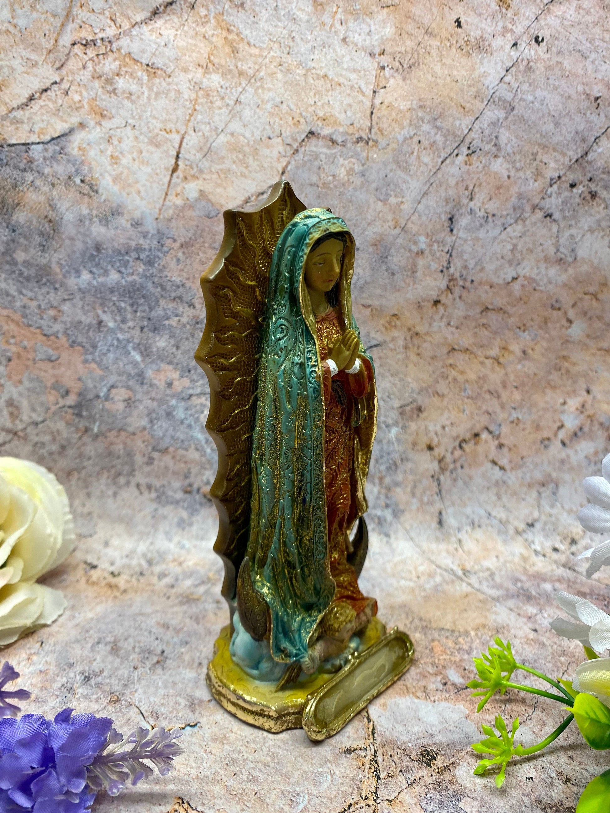 Our Lady of Guadalupe Resin Statue, Elegant Religious Decor, Blessed Virgin Mary, Catholic Faith Figure, 13cm Tall-Osiris Craftworks