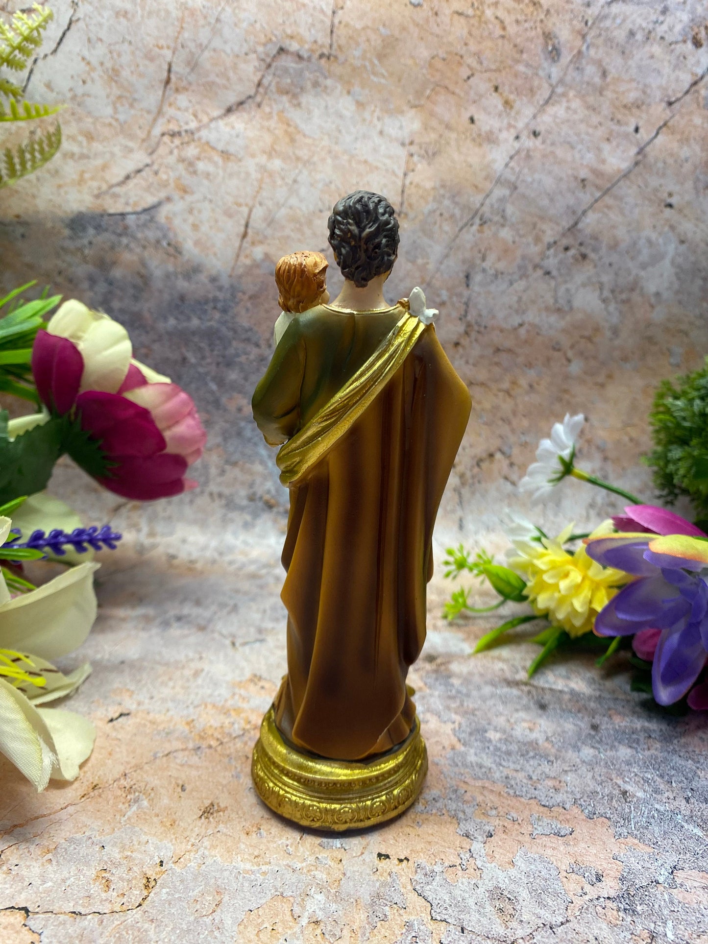 Saint Joseph with Child Jesus Resin Statue, Spiritual Catholic Decor, Fatherly Devotion, Religious Artwork, 15cm Tall Figure-Osiris Craftworks