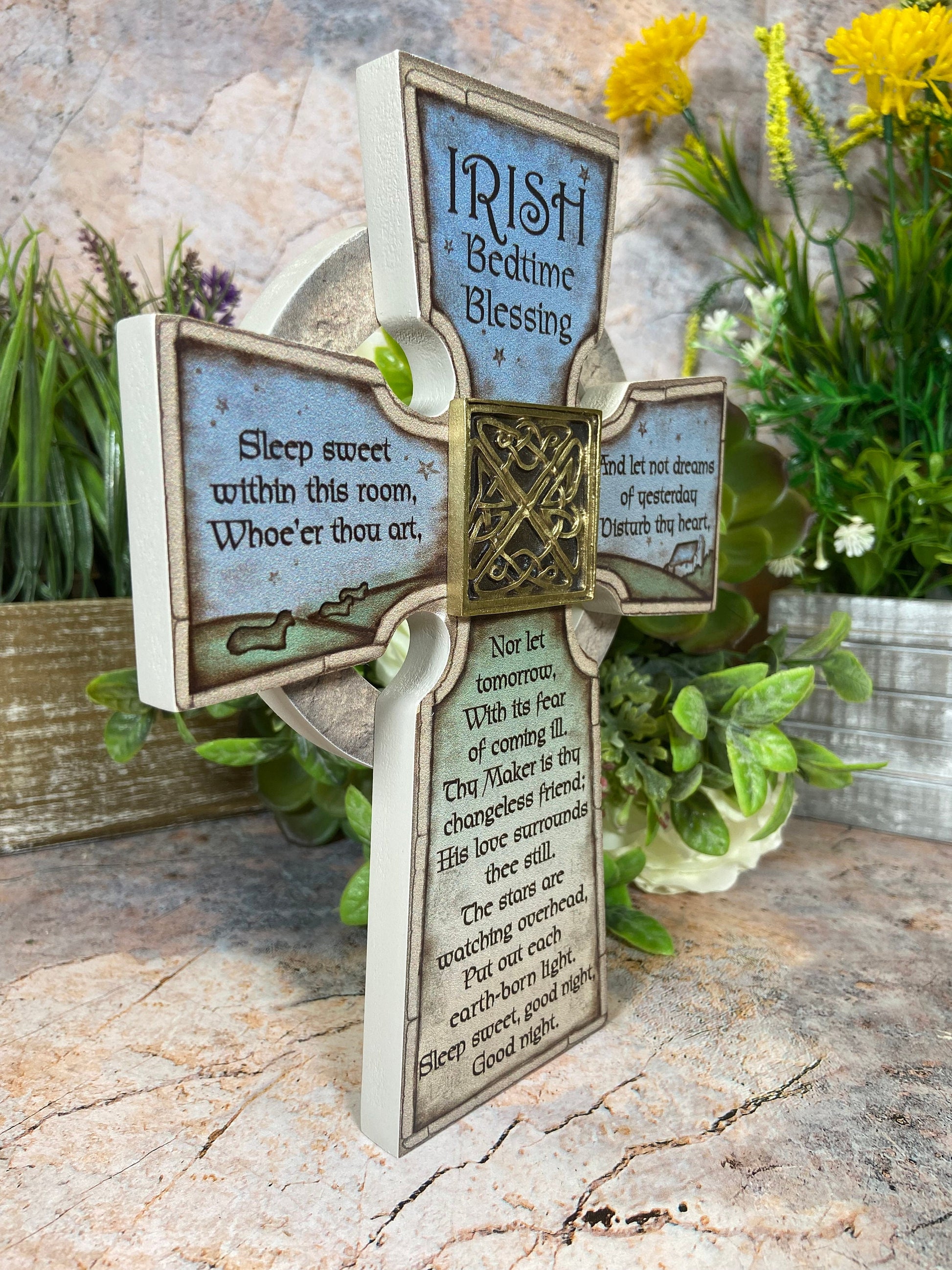 Resin Irish Cross Bedtime Blessing 21cm x 16cm - Handcrafted Celtic Home Decor-Osiris Craftworks