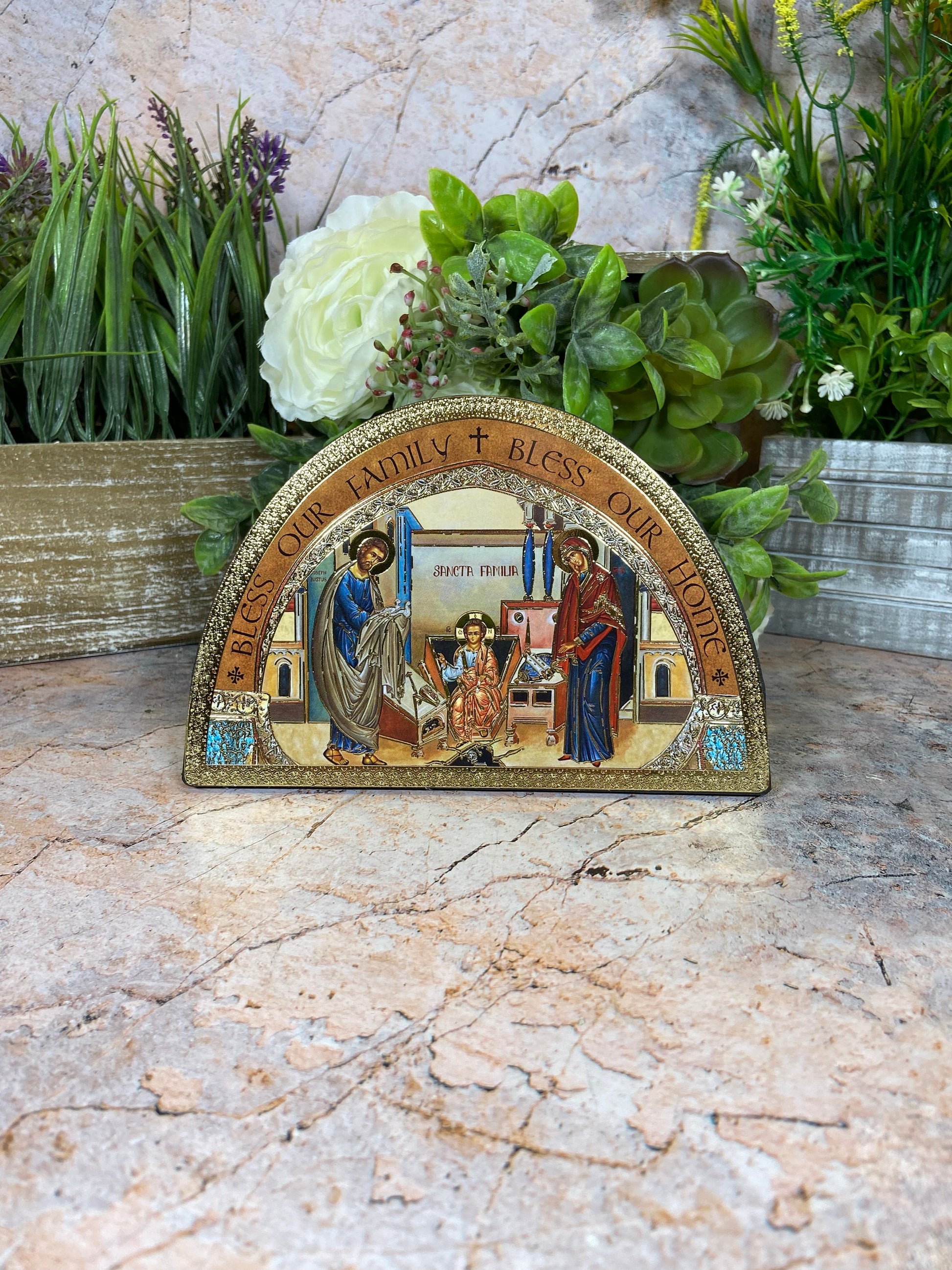 Holy Family Wooden Icon | 12 x 8 cm | Handcrafted Wall Plaque | Sacred Religious Art | Spiritual Home Decor | Unique Christian Gift-Osiris Craftworks