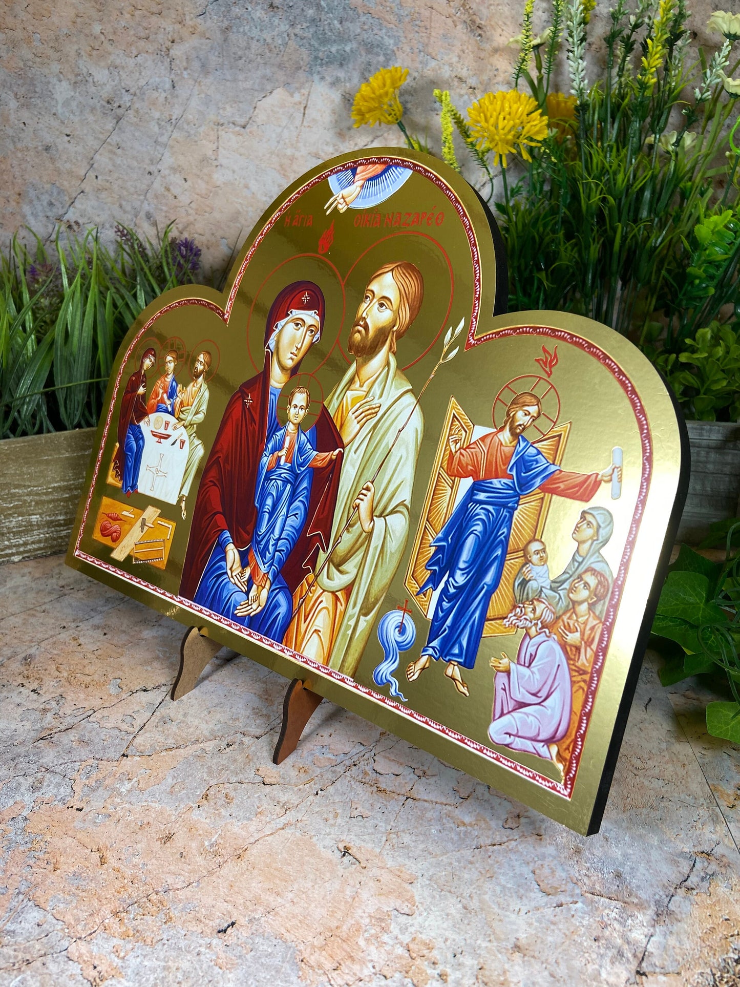 Holy Family Wooden Icon Large Handcrafted Wall Plaque Sacred Christian Art Spiritual Home Decor Unique Religious Gift-Osiris Craftworks