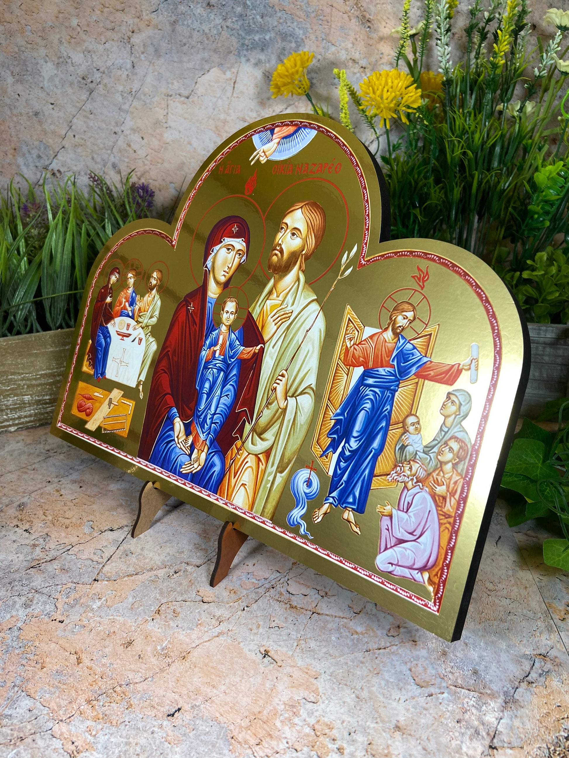 Holy Family Wooden Icon Large Handcrafted Wall Plaque Sacred Christian Art Spiritual Home Decor Unique Religious Gift-Osiris Craftworks