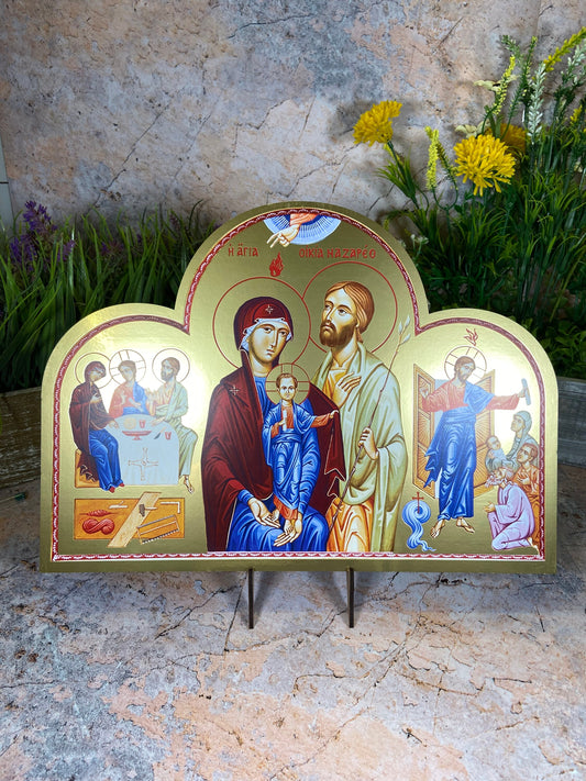 Holy Family Wooden Icon Large Handcrafted Wall Plaque Sacred Christian Art Spiritual Home Decor Unique Religious Gift-Osiris Craftworks