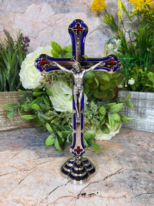 Elegant Silver Freestanding Cross | 20 cm High | Timeless Christian Decor | Spiritual Tabletop Accent | Unique Religious Centrepiece-Osiris Craftworks