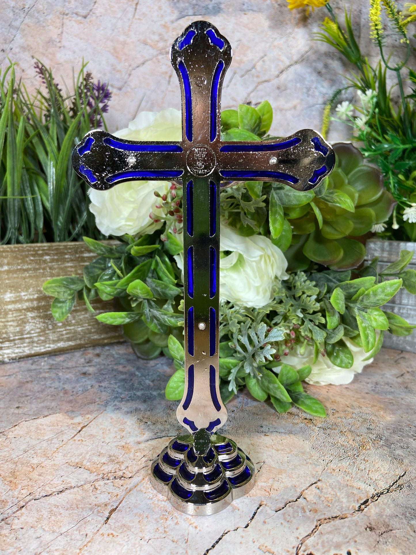 Elegant Silver Freestanding Cross | 20 cm High | Timeless Christian Decor | Spiritual Tabletop Accent | Unique Religious Centrepiece-Osiris Craftworks