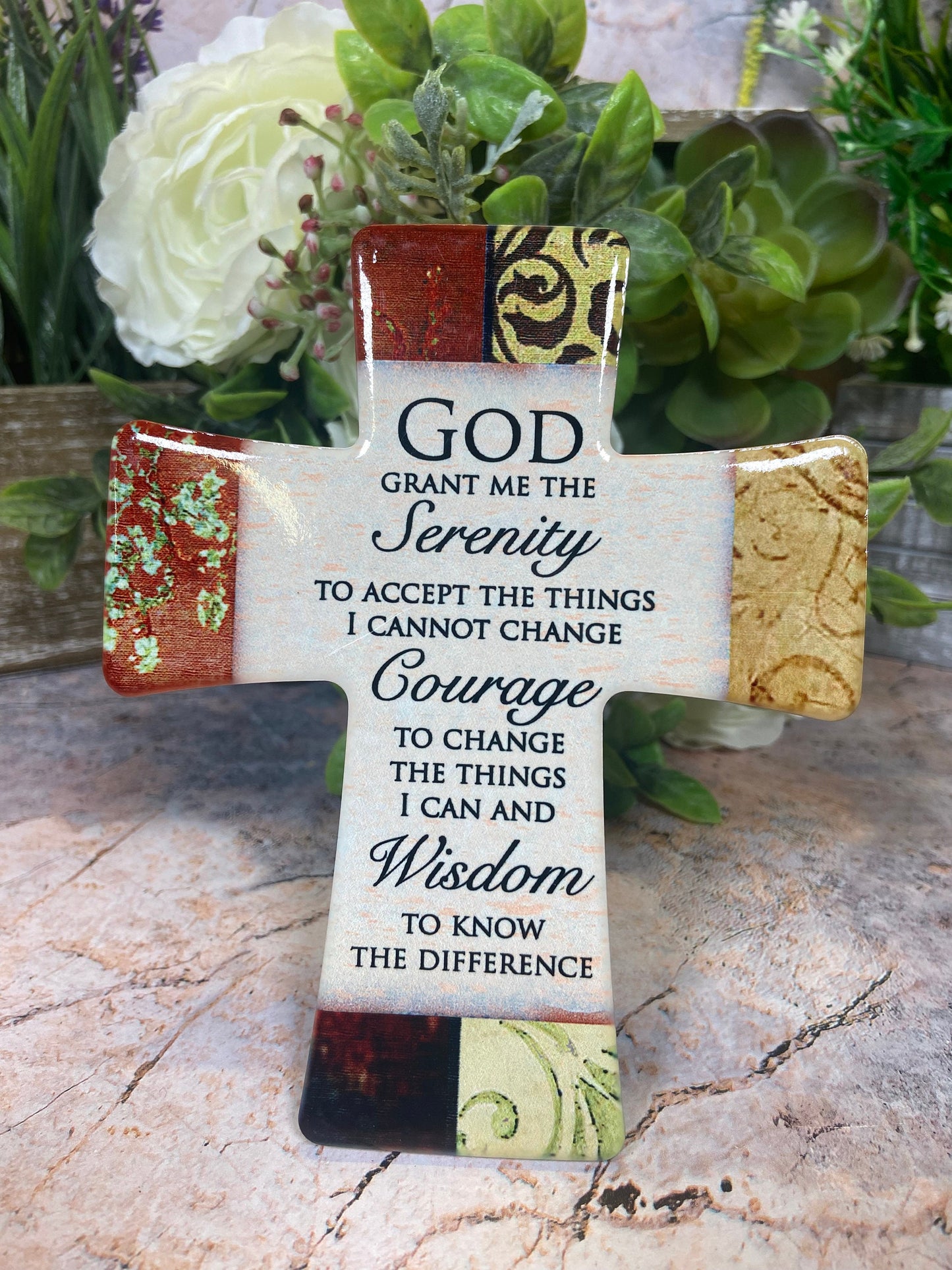 Porcelain Cross God Serenity Prayer Timeless Christian Decor Spiritual Keepsake Faithful Home Accent Inspirational Gift-Osiris Craftworks