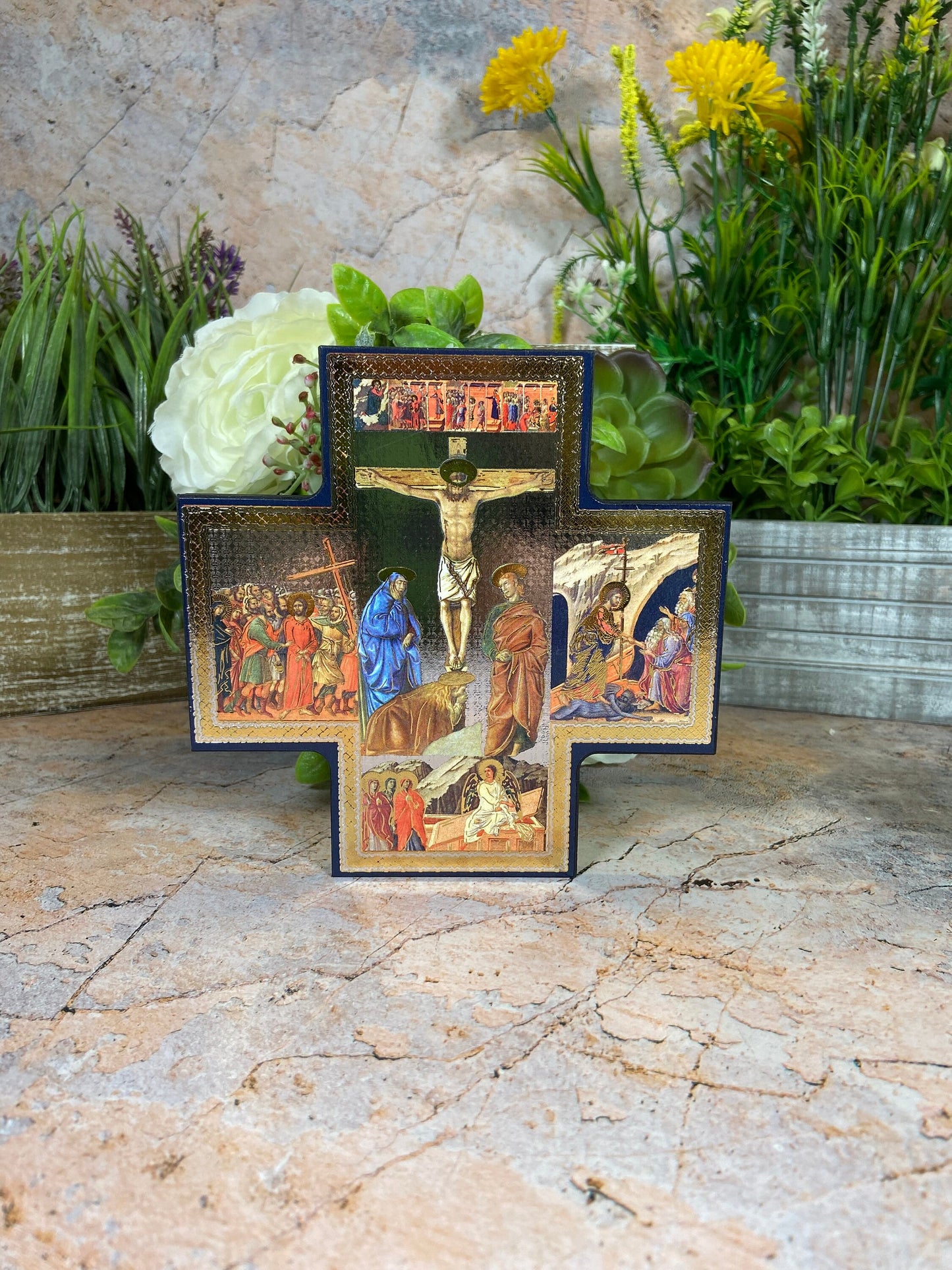 Wooden Crucifixion Icon Handcrafted Wall Plaque Christian Decor Spiritual Home Accent Timeless Religious Keepsake Sacred Art-Osiris Craftworks