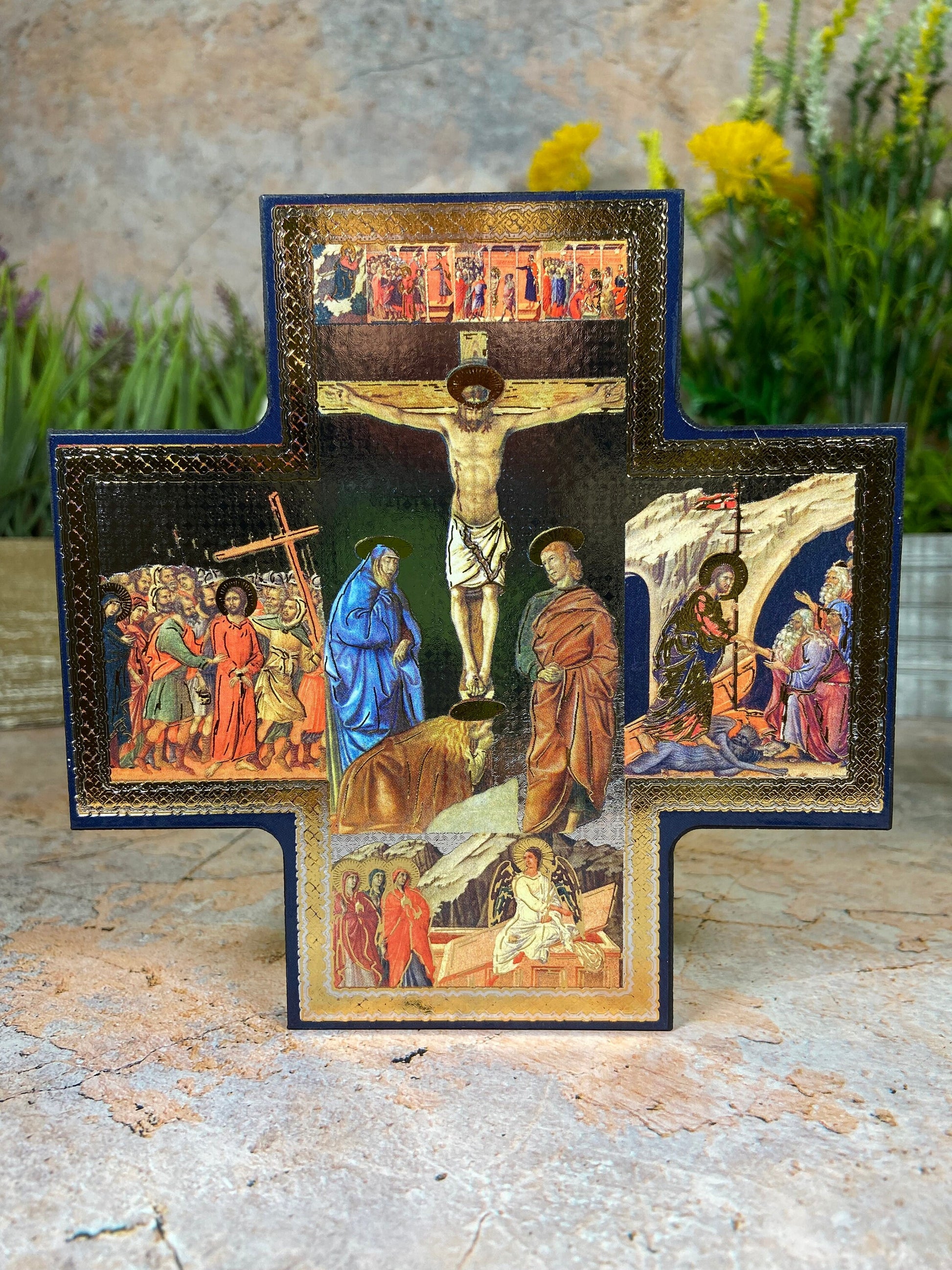 Wooden Crucifixion Icon Handcrafted Wall Plaque Christian Decor Spiritual Home Accent Timeless Religious Keepsake Sacred Art-Osiris Craftworks